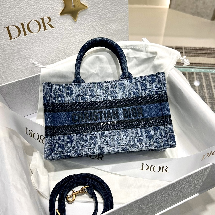 DIOR Mini Dior Book Tote Blue Denim Dior Oblique Jacquard 