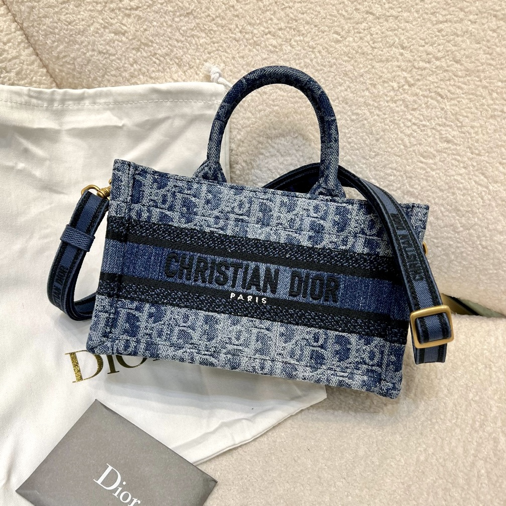 DIOR Mini Dior Book Tote Blue Denim Dior Oblique Jacquard 