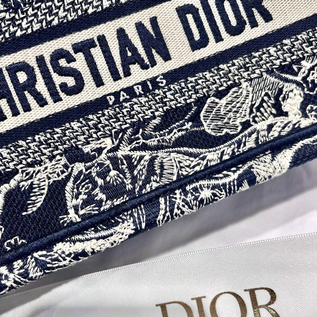 DIOR Mini Dior Book Tote Blue Toile de Jouy Reverse Embroidery