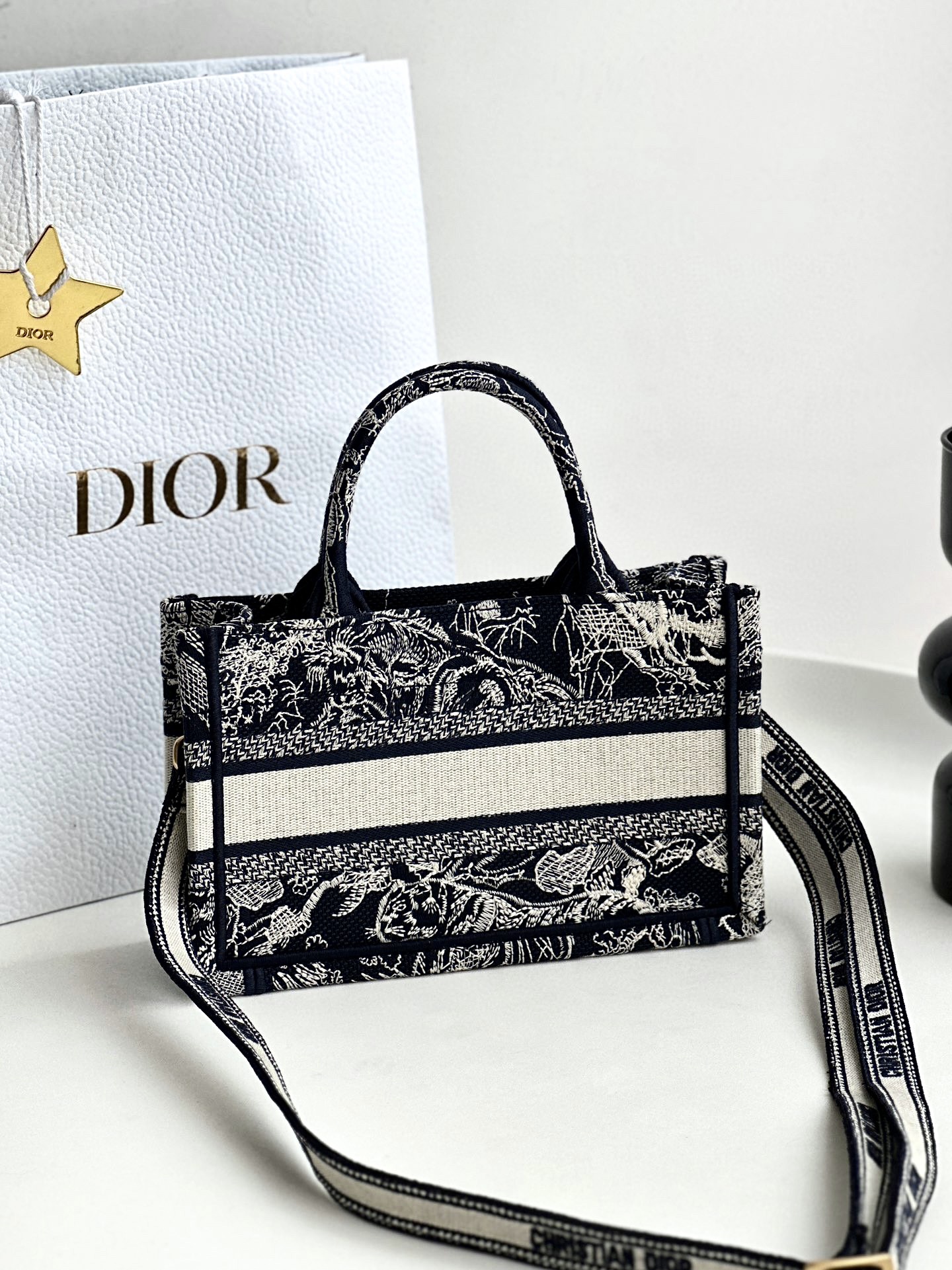 DIOR Mini Dior Book Tote Blue Toile de Jouy Reverse Embroidery