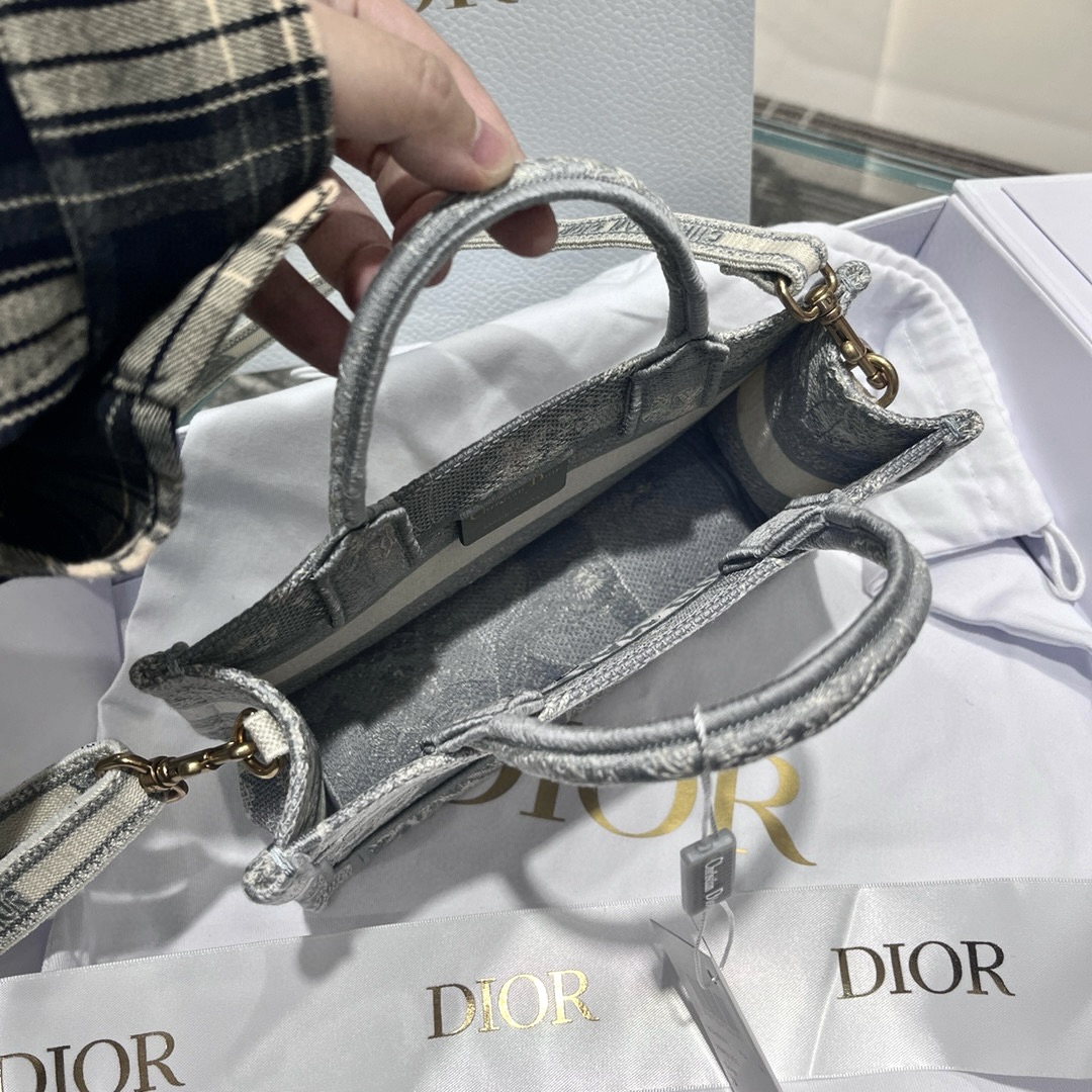 DIOR Mini Dior Book Tote Gray Toile de Jouy Reverse Embroidery