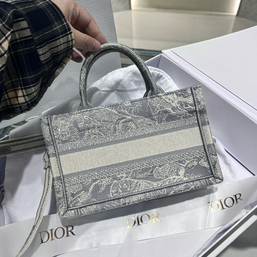 DIOR Mini Dior Book Tote Gray Toile de Jouy Reverse Embroidery