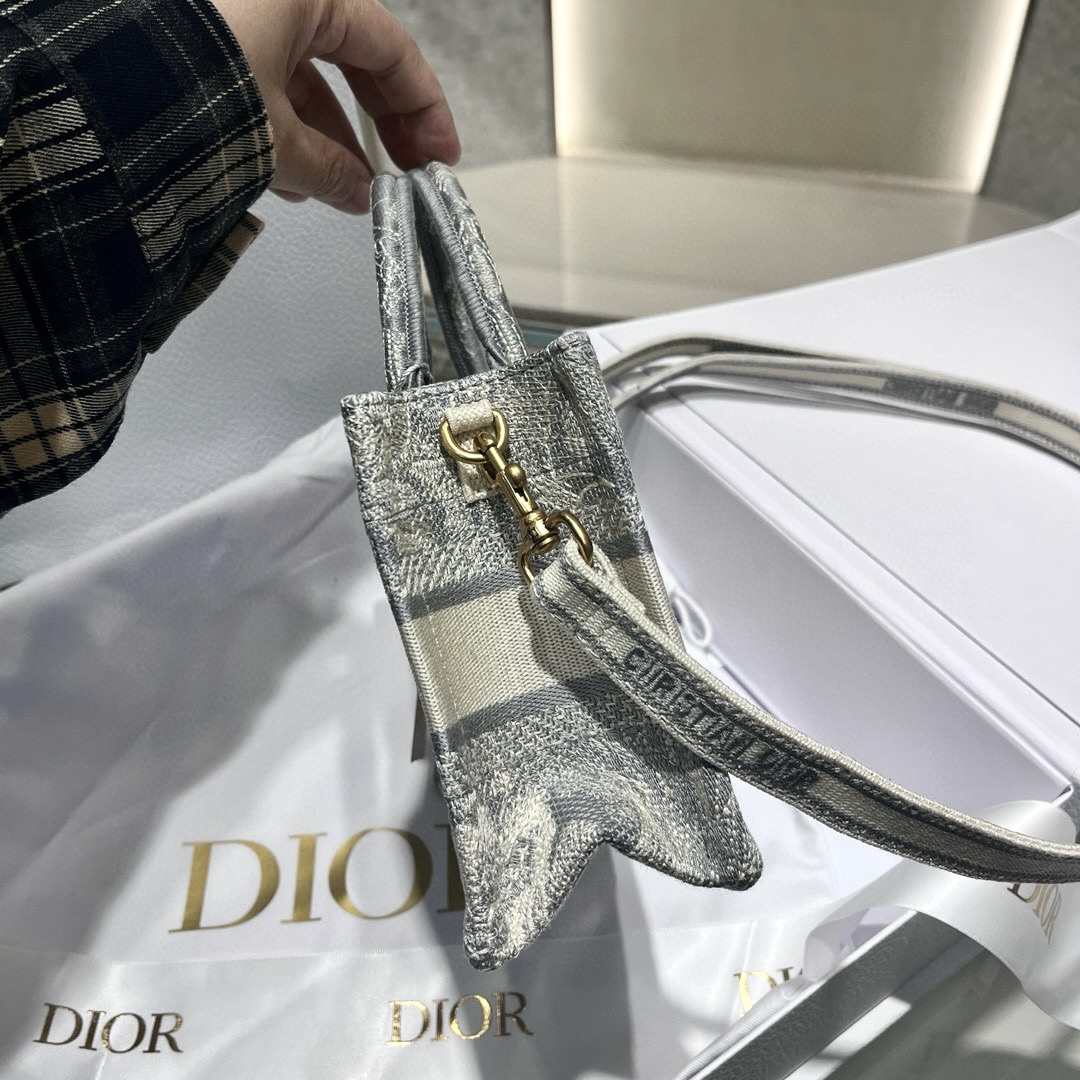 DIOR Mini Dior Book Tote Gray Toile de Jouy Reverse Embroidery