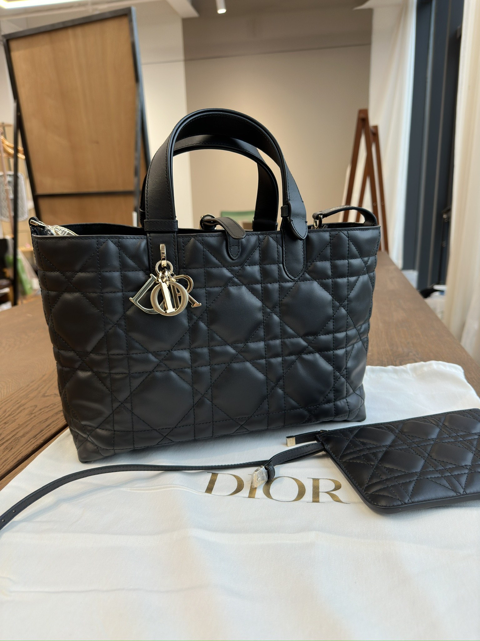 DIOR Medium Dior Toujours Bag Black Macrocannage Calfskin