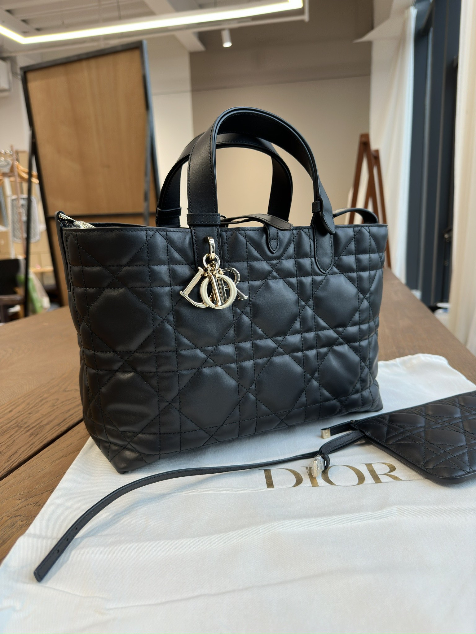 DIOR Medium Dior Toujours Bag Black Macrocannage Calfskin