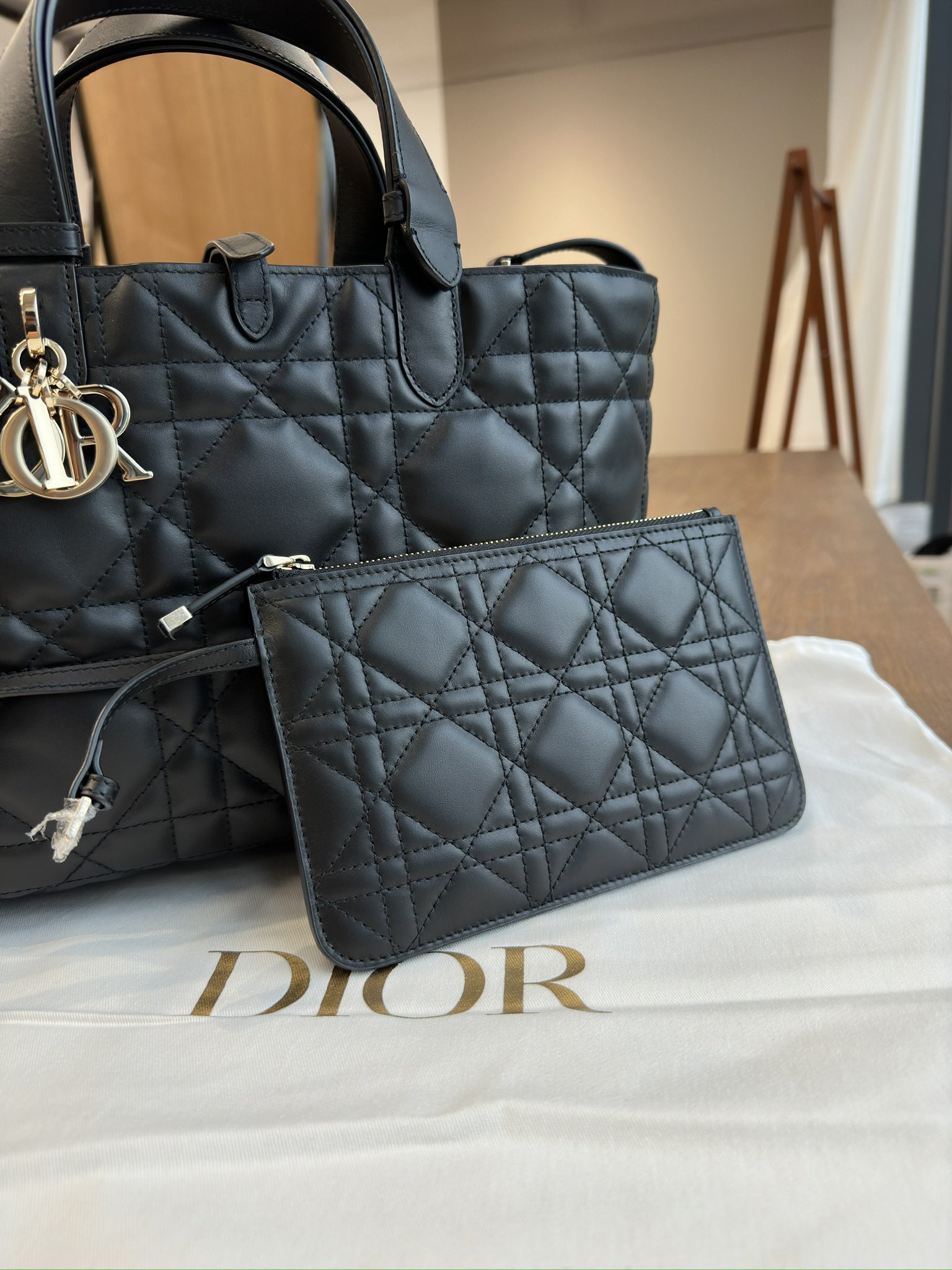 DIOR Medium Dior Toujours Bag Black Macrocannage Calfskin