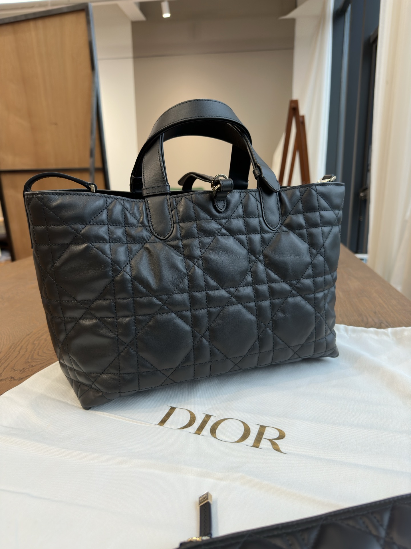 DIOR Medium Dior Toujours Bag Black Macrocannage Calfskin