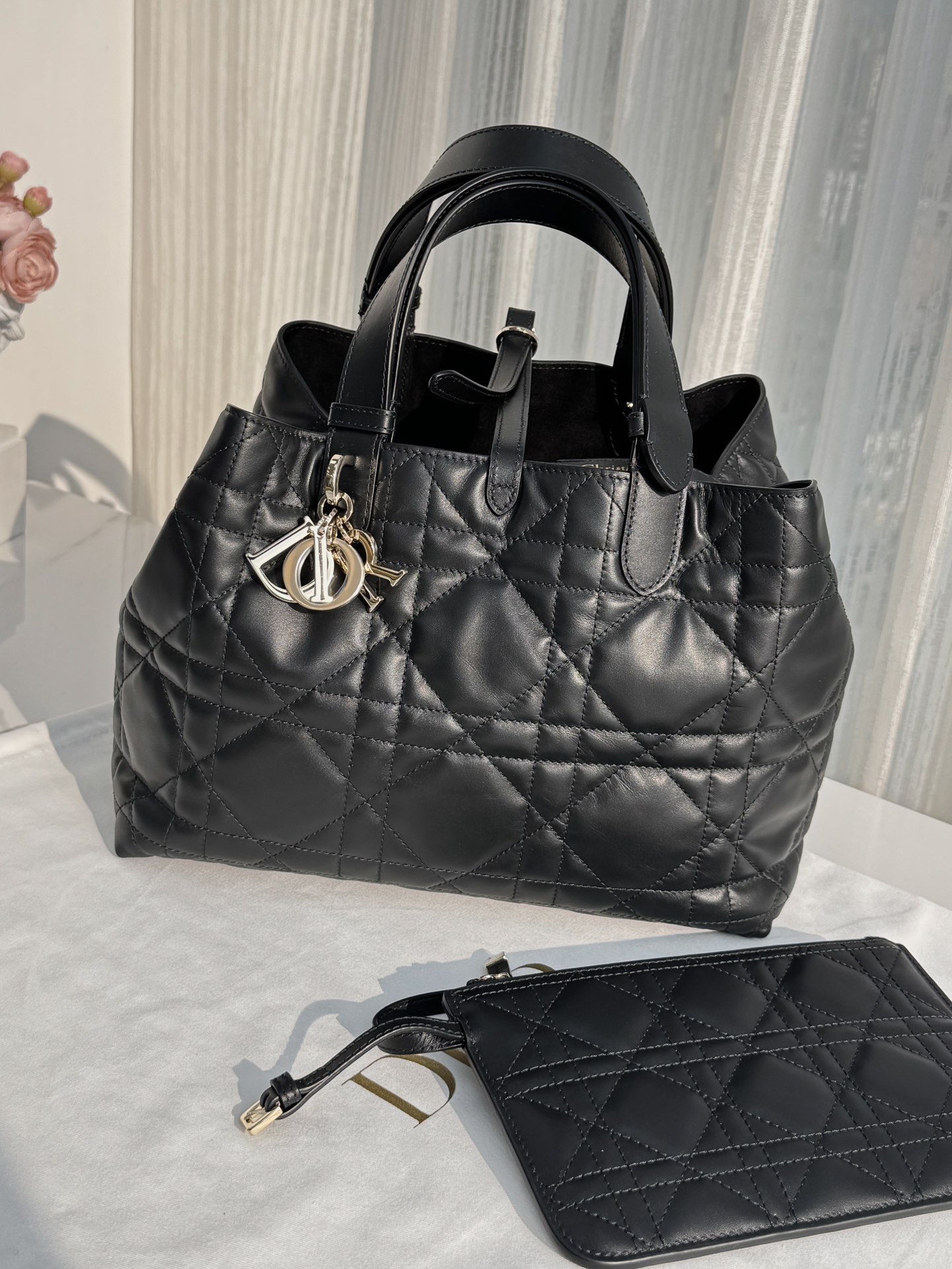 DIOR Medium Dior Toujours Bag Black Macrocannage Calfskin