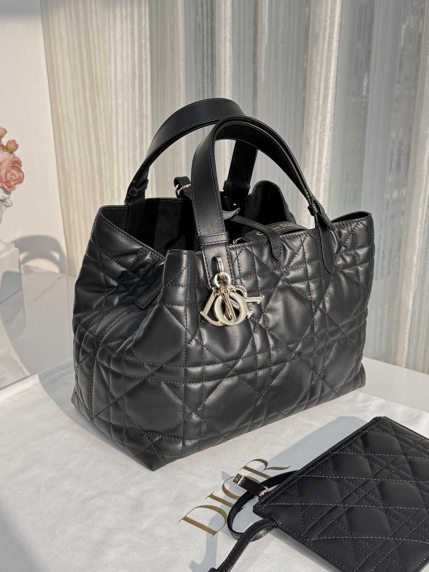 DIOR Medium Dior Toujours Bag Black Macrocannage Calfskin