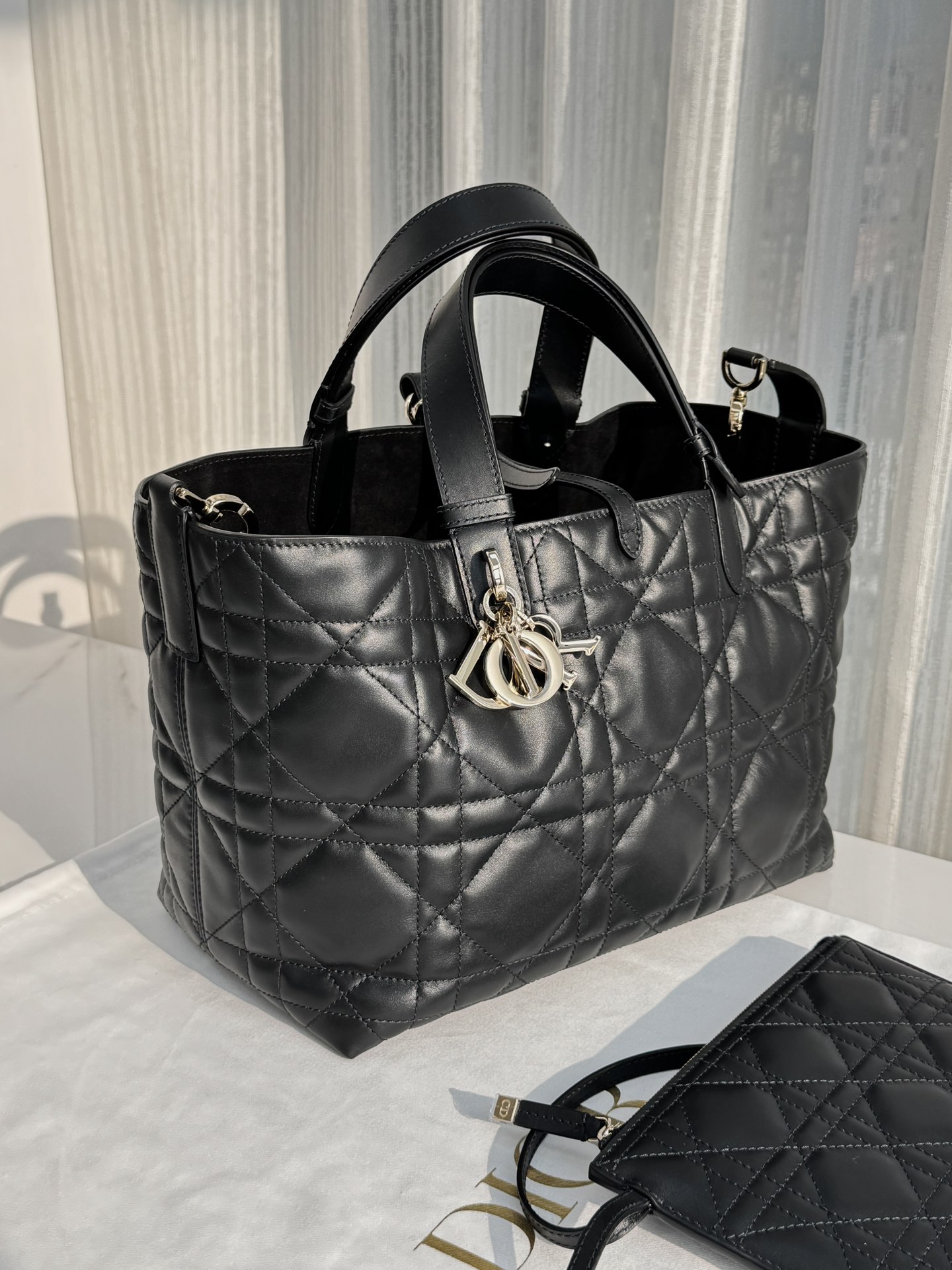 DIOR Medium Dior Toujours Bag Black Macrocannage Calfskin