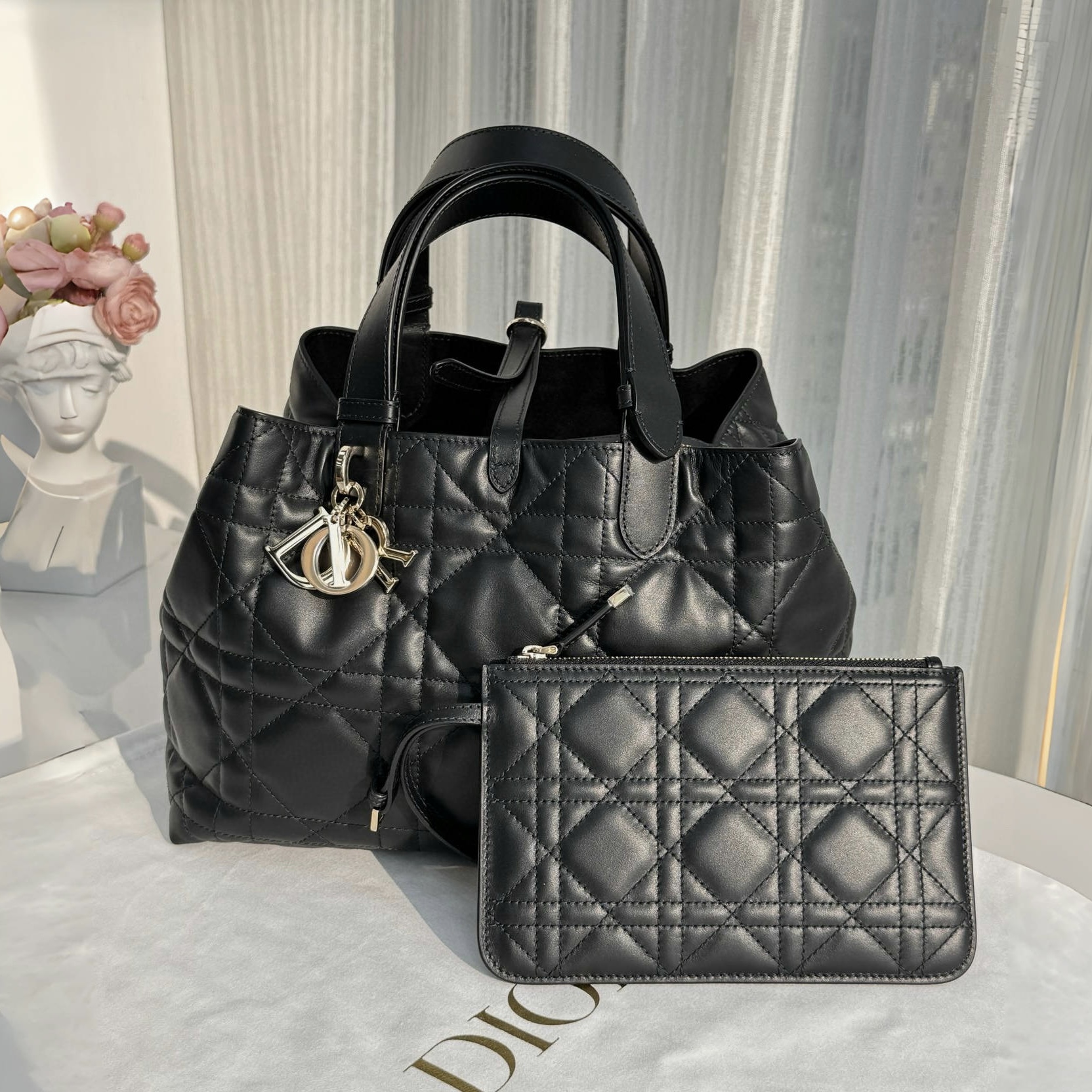 DIOR Medium Dior Toujours Bag Black Macrocannage Calfskin