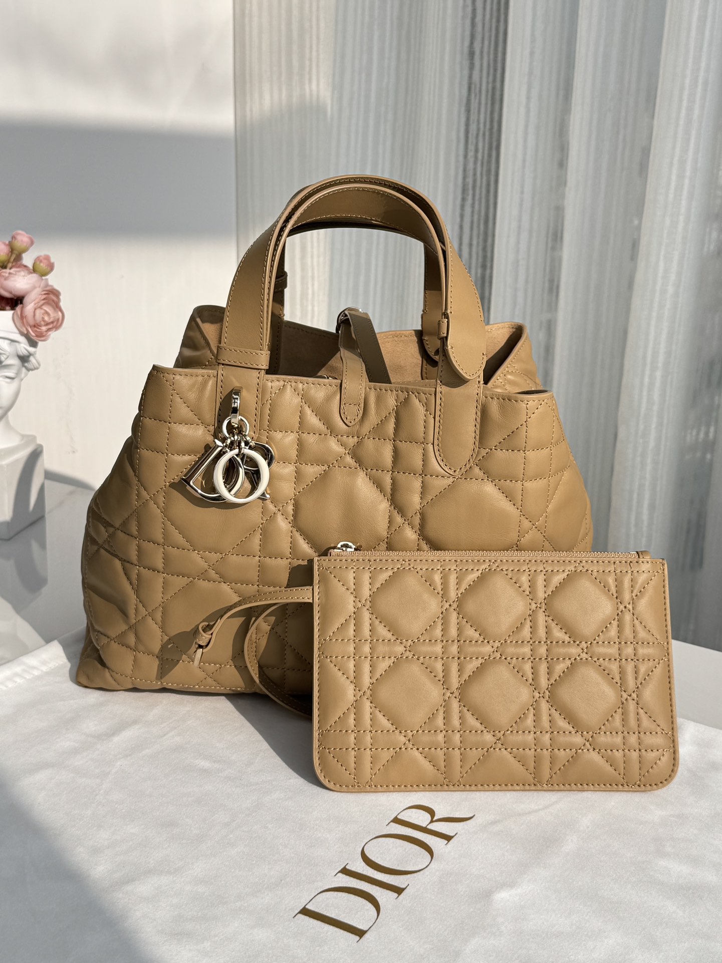 DIOR Medium Dior Toujours Bag Medium Tan Macrocannage Calfskin