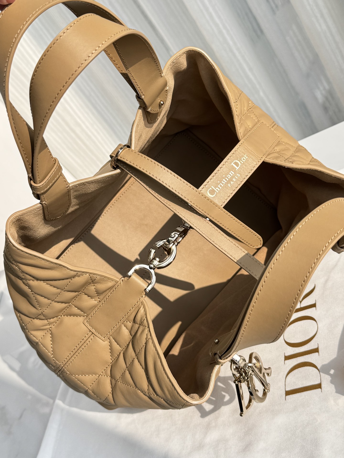 DIOR Medium Dior Toujours Bag Medium Tan Macrocannage Calfskin