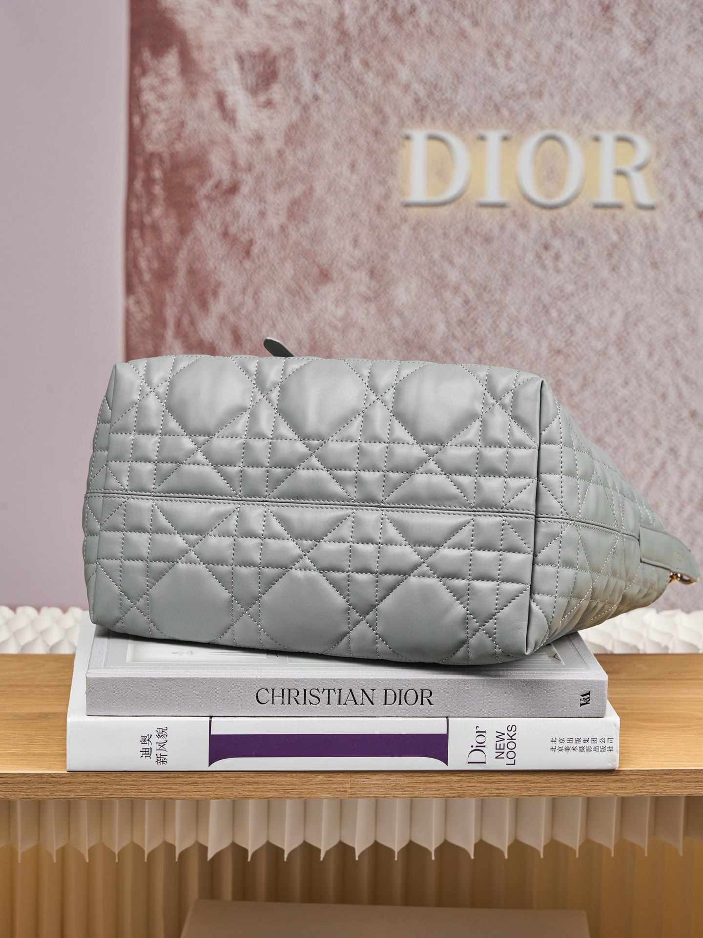 DIOR Medium Dior Toujours Bag Stone Gray Macrocannage Calfskin