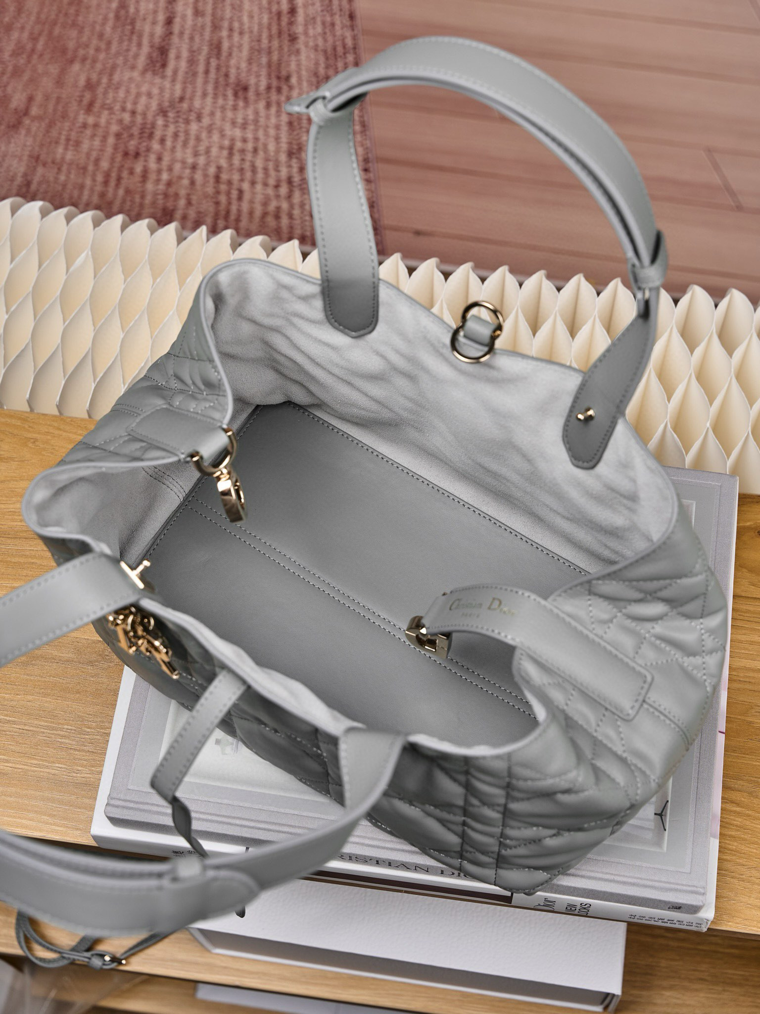 DIOR Medium Dior Toujours Bag Stone Gray Macrocannage Calfskin