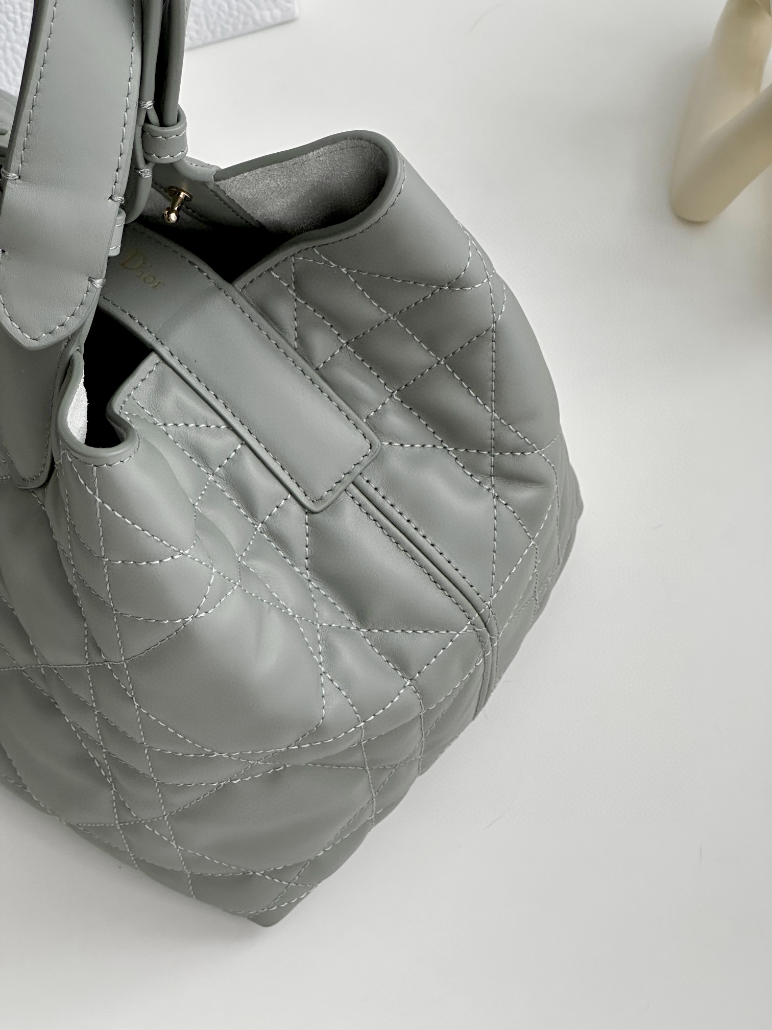 DIOR Medium Dior Toujours Bag Stone Gray Macrocannage Calfskin