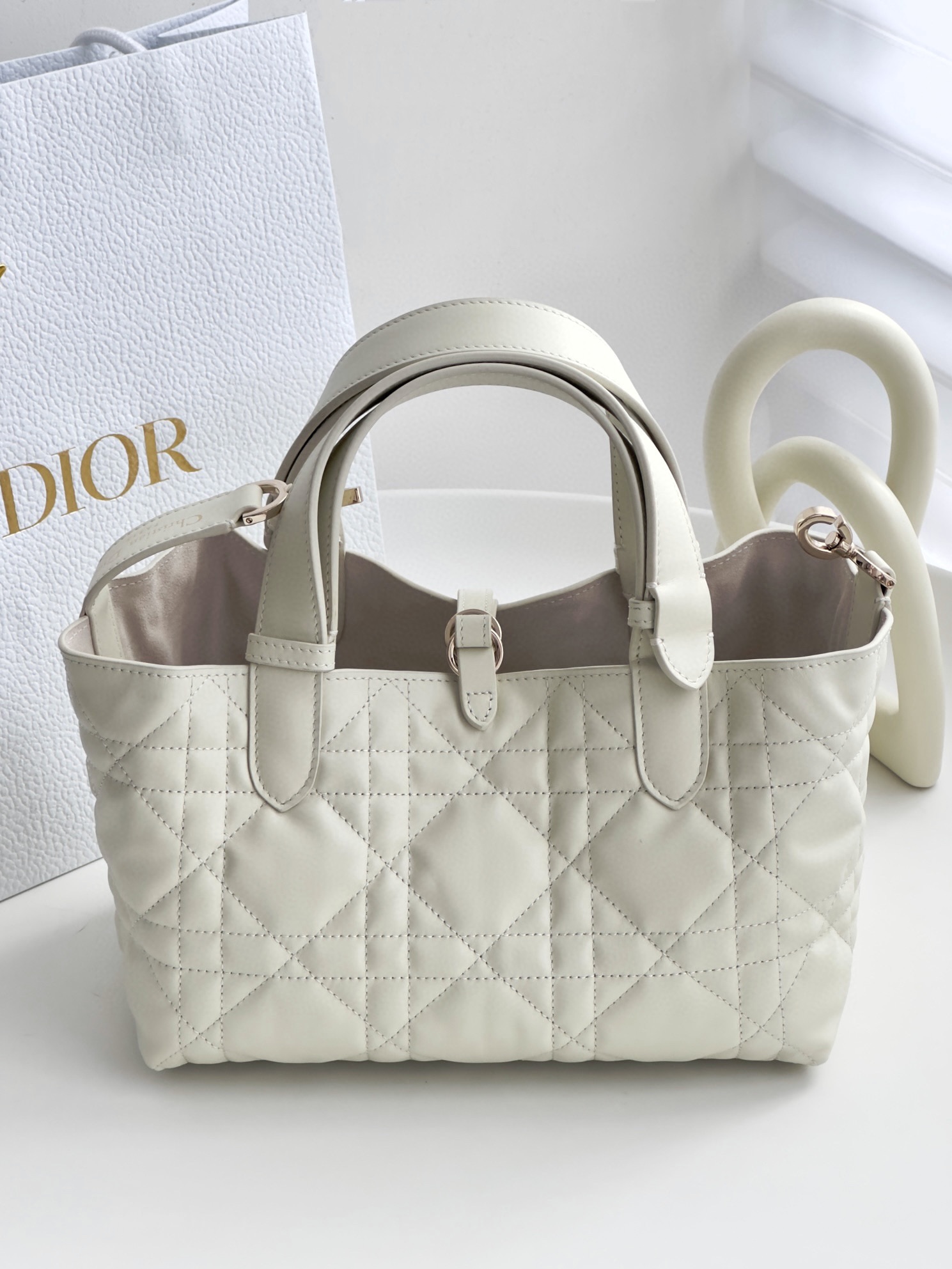 DIOR Small Dior Toujours Bag Latte Macrocannage Calfskin