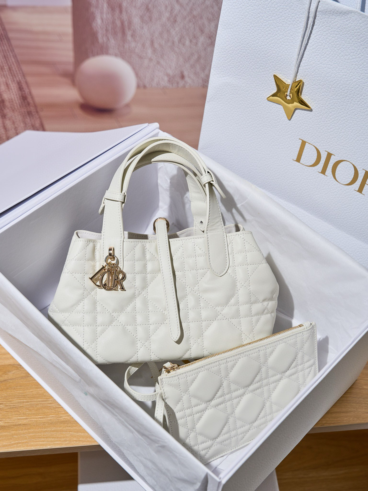 DIOR Small Dior Toujours Bag Latte Macrocannage Calfskin