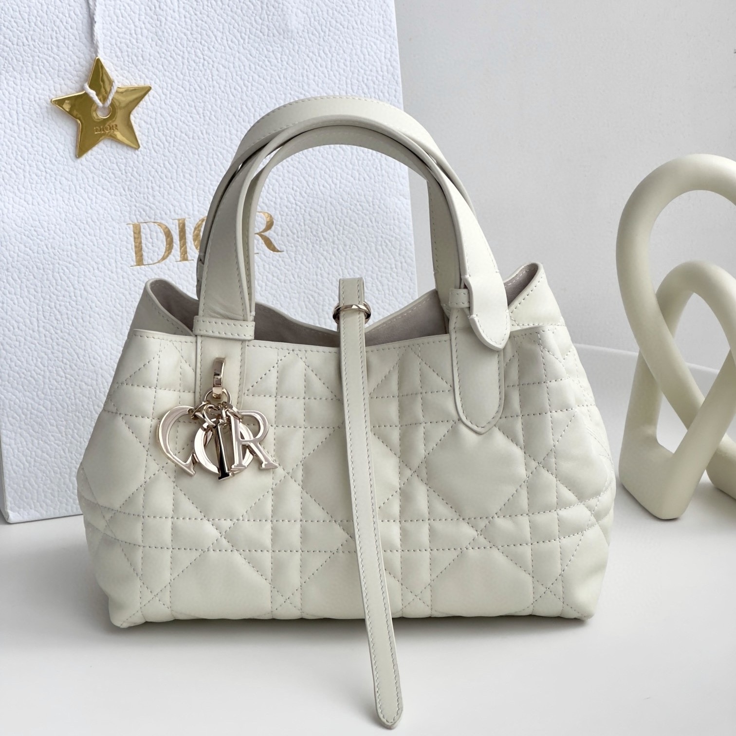 DIOR Small Dior Toujours Bag Latte Macrocannage Calfskin