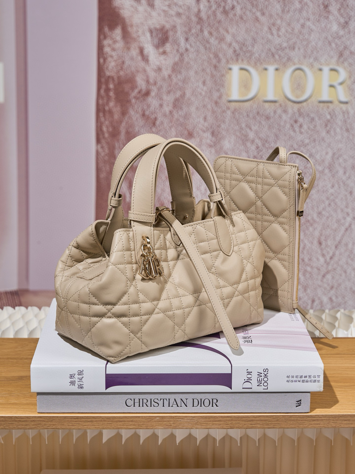 DIOR Small Dior Toujours Bag Powder Beige Macrocannage Calfskin