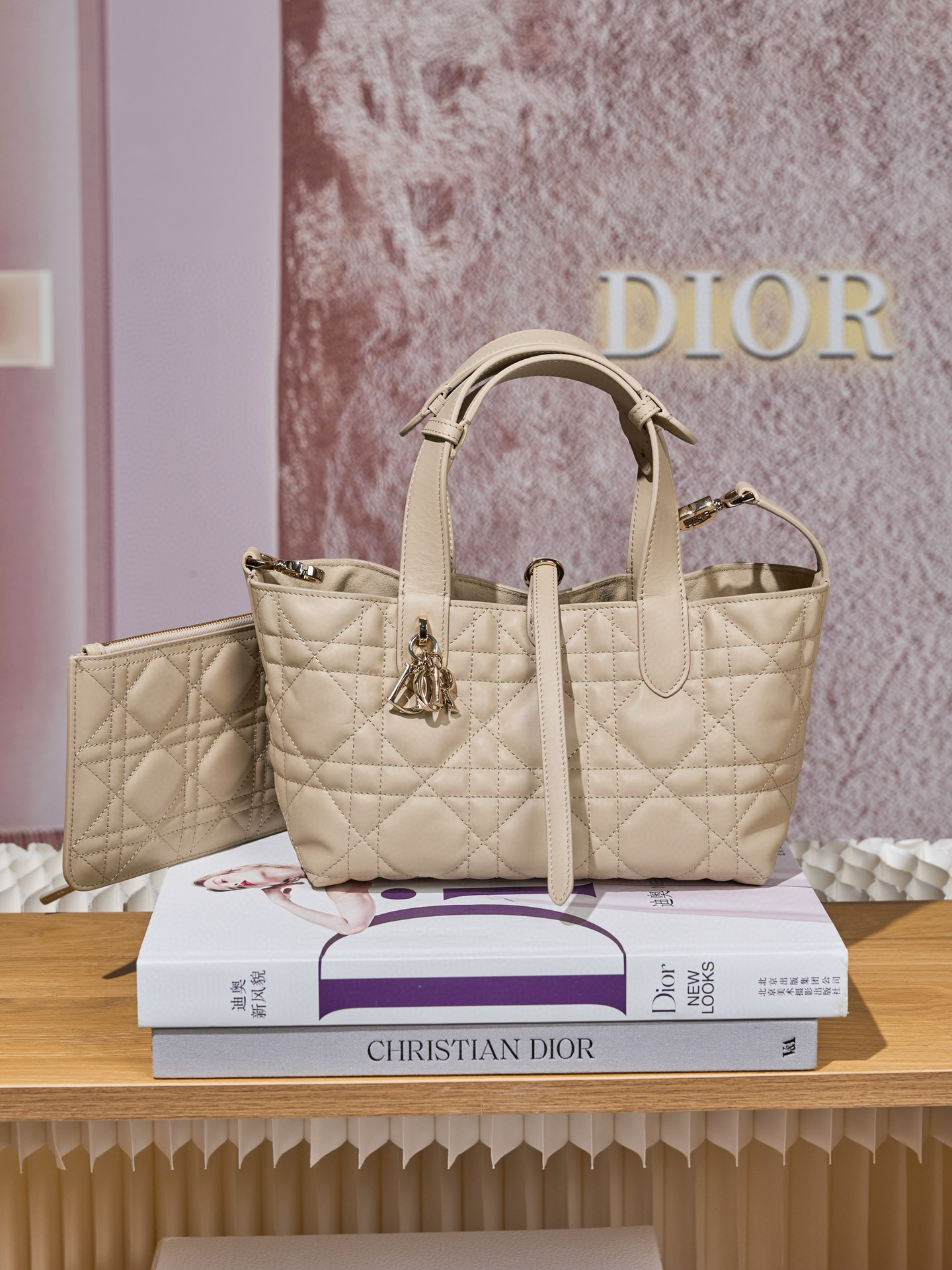 DIOR Small Dior Toujours Bag Powder Beige Macrocannage Calfskin