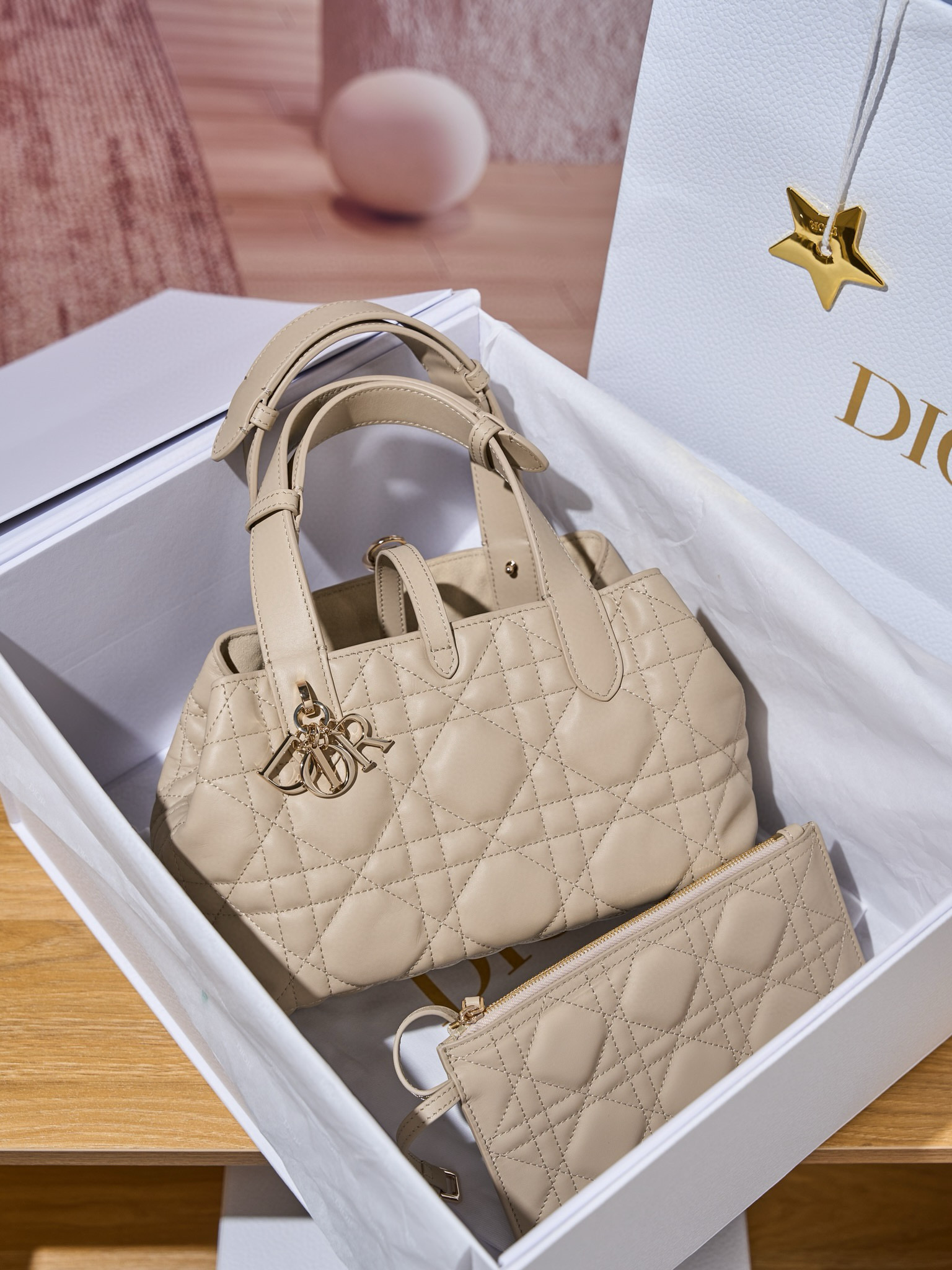 DIOR Small Dior Toujours Bag Powder Beige Macrocannage Calfskin