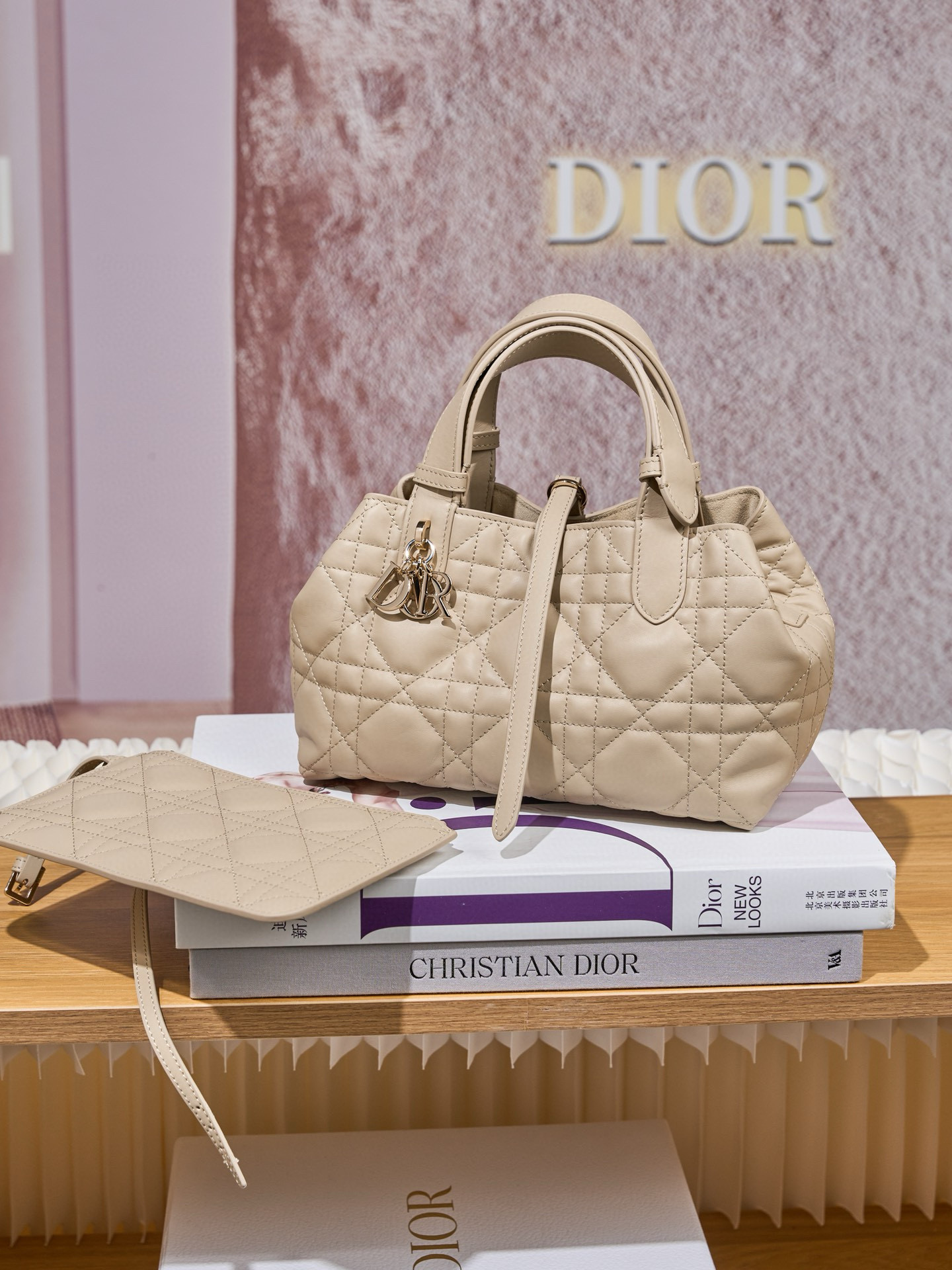 DIOR Small Dior Toujours Bag Powder Beige Macrocannage Calfskin