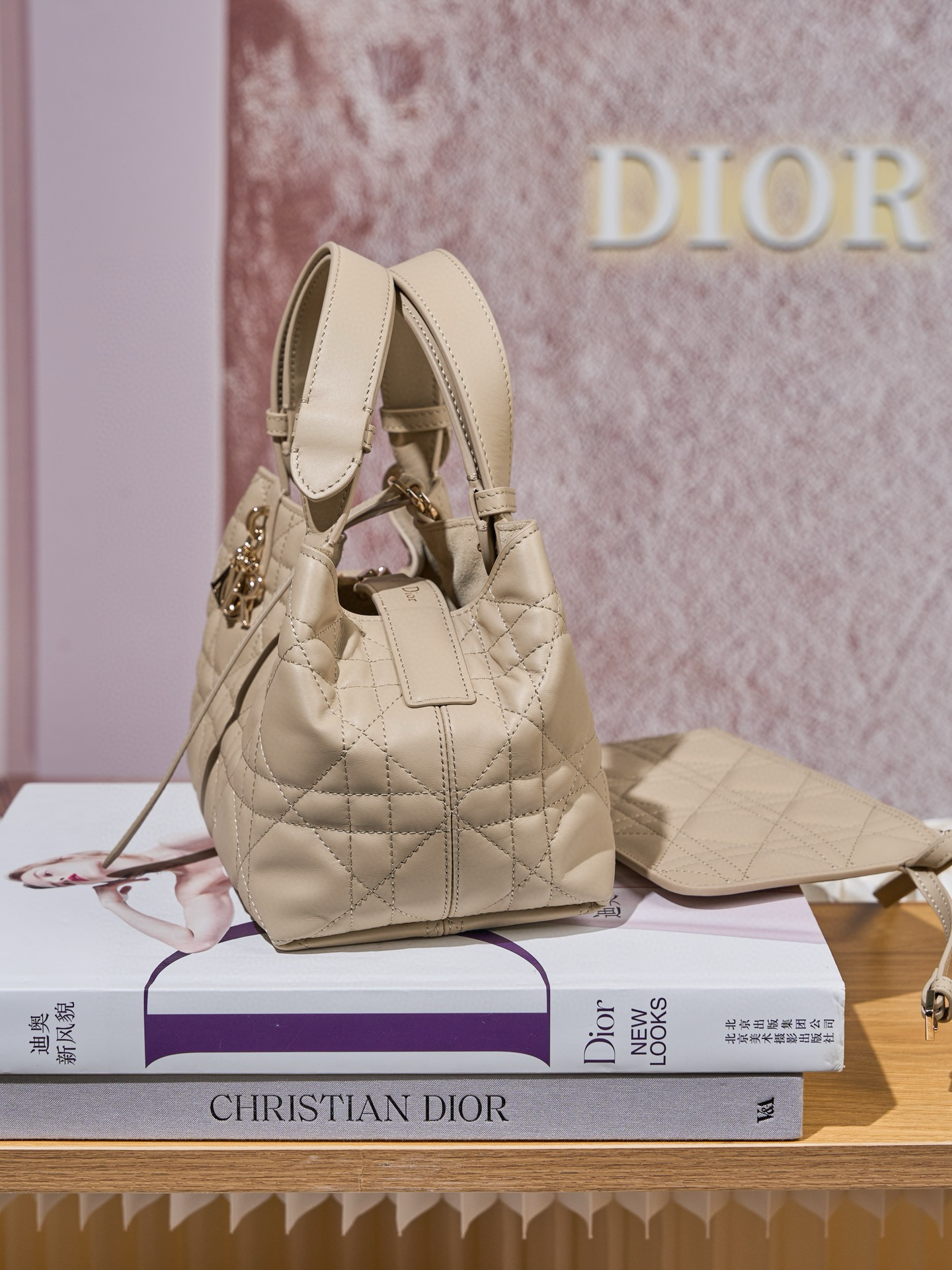 DIOR Small Dior Toujours Bag Powder Beige Macrocannage Calfskin