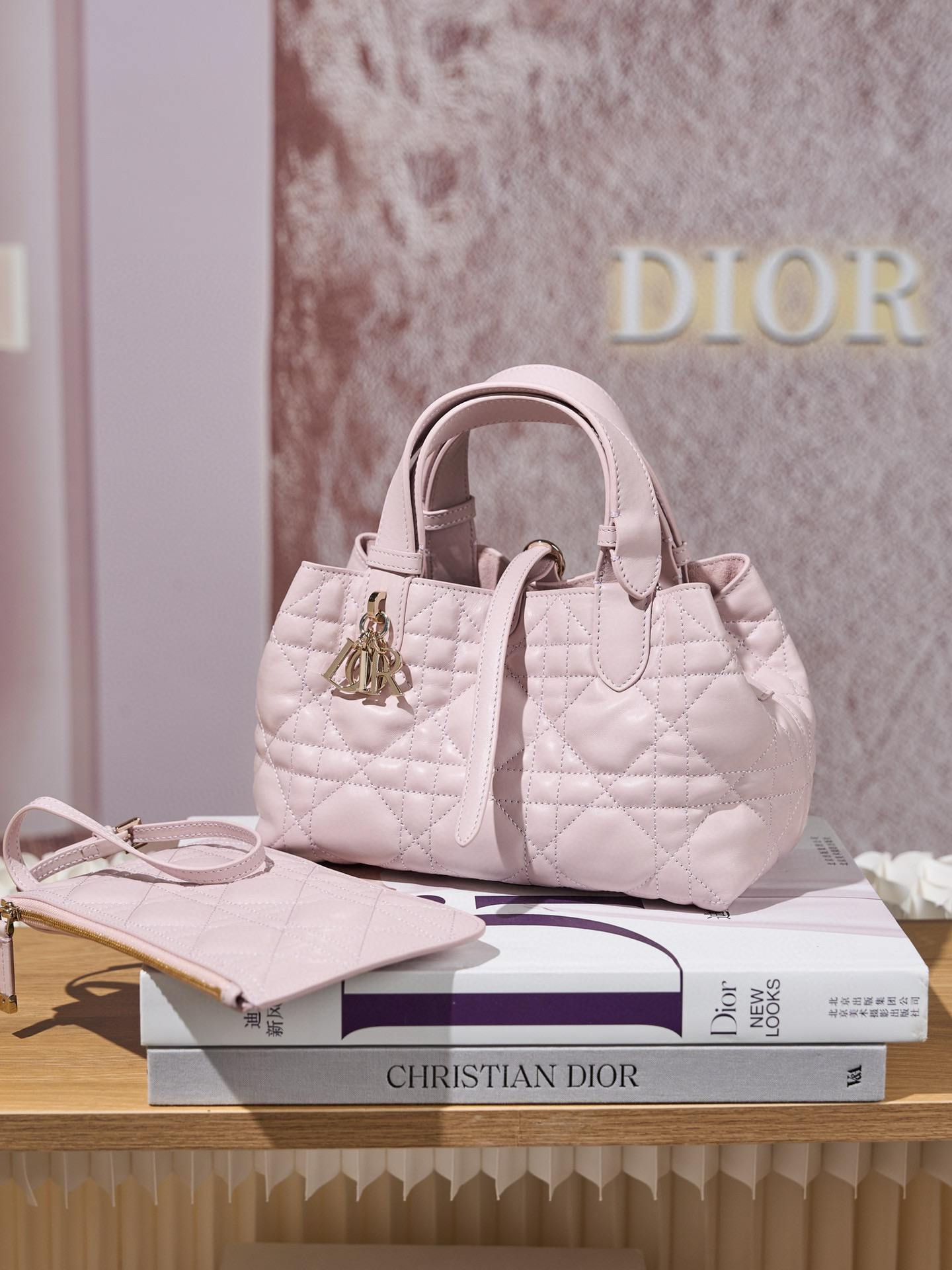 DIOR Small Dior Toujours Bag Pale Pink Macrocannage Calfskin