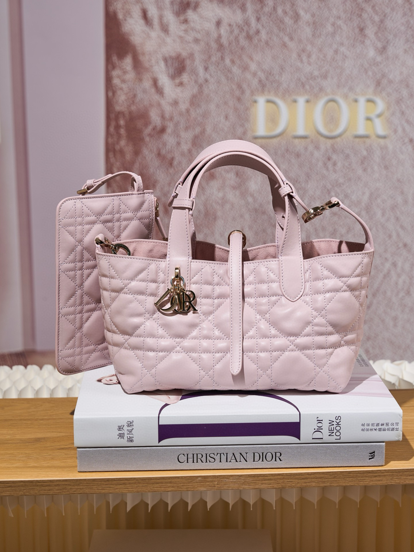 DIOR Small Dior Toujours Bag Pale Pink Macrocannage Calfskin