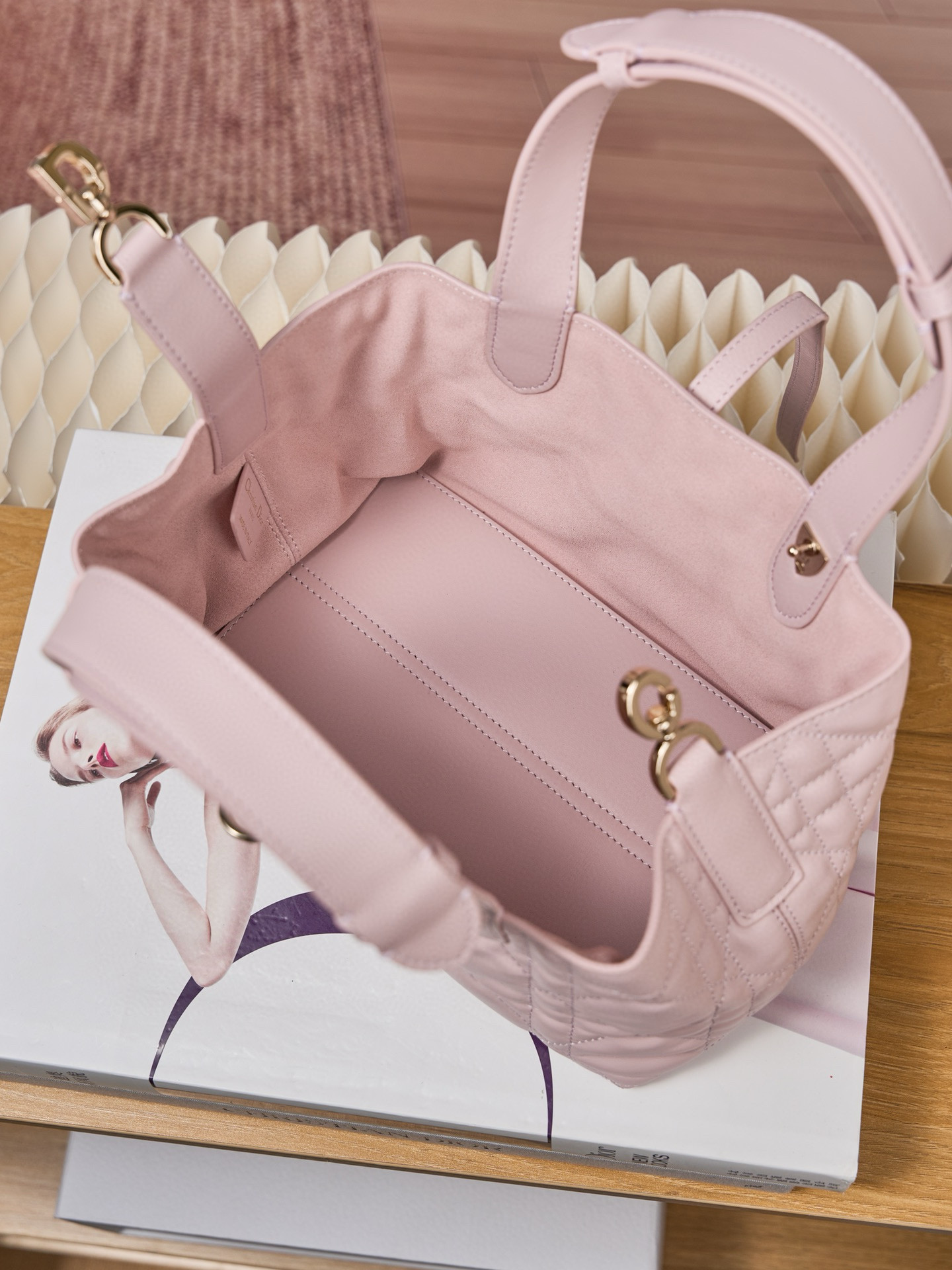 DIOR Small Dior Toujours Bag Pale Pink Macrocannage Calfskin