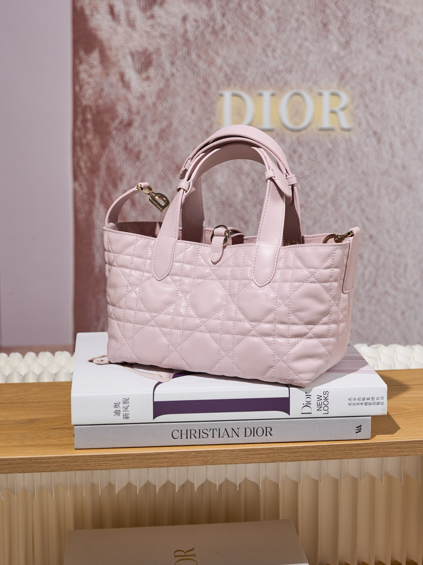 DIOR Small Dior Toujours Bag Pale Pink Macrocannage Calfskin