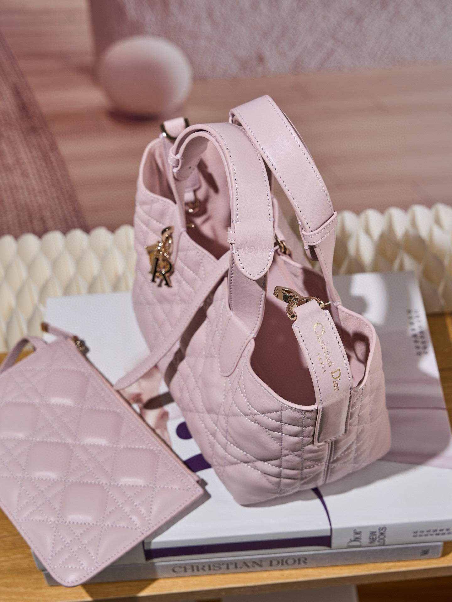 DIOR Small Dior Toujours Bag Pale Pink Macrocannage Calfskin