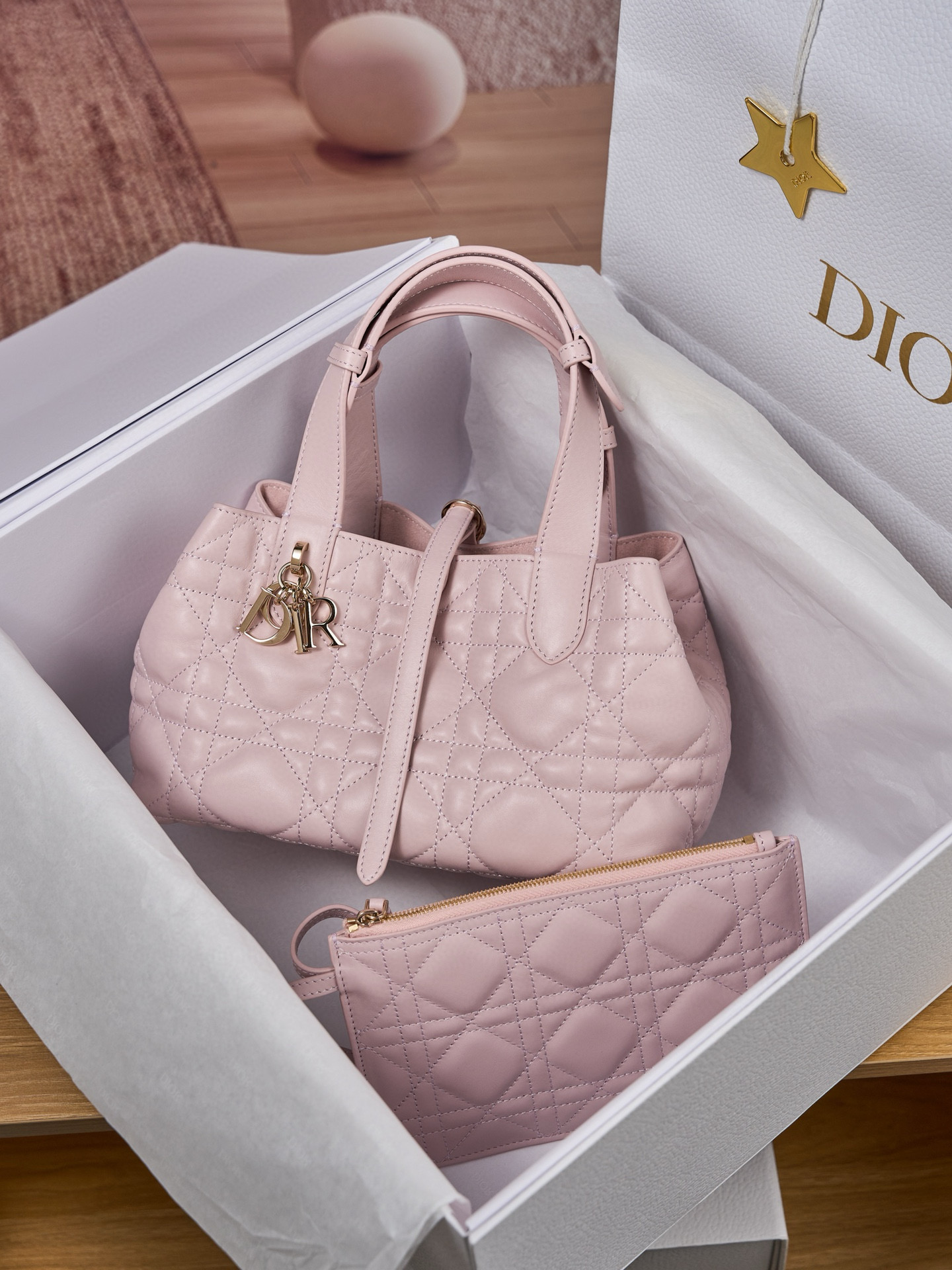 DIOR Small Dior Toujours Bag Pale Pink Macrocannage Calfskin