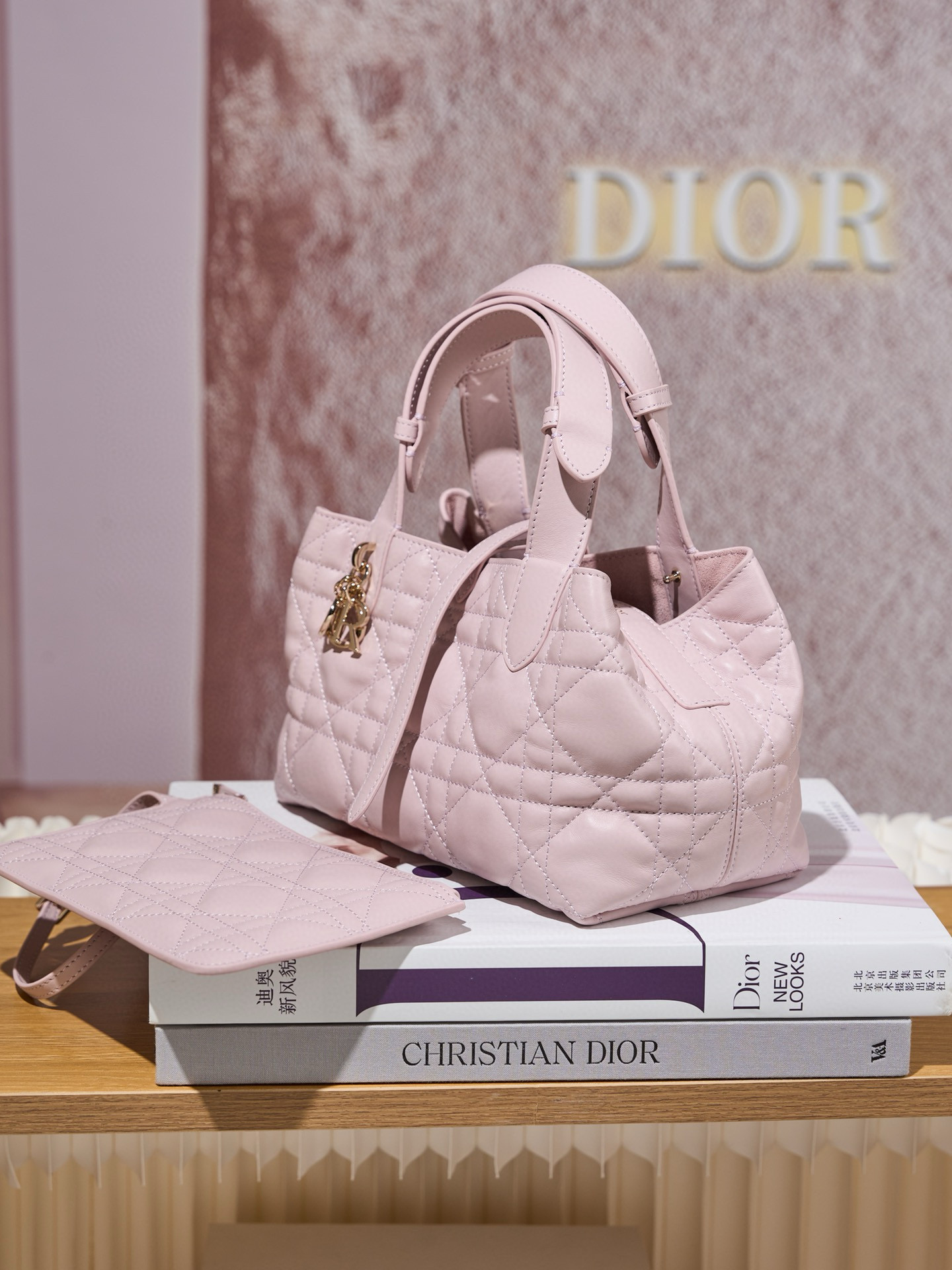 DIOR Small Dior Toujours Bag Pale Pink Macrocannage Calfskin