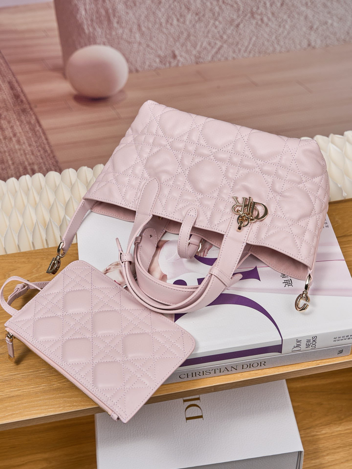 DIOR Small Dior Toujours Bag Pale Pink Macrocannage Calfskin