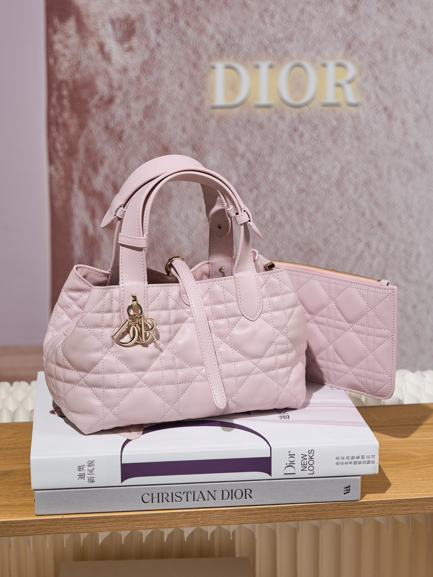 DIOR Small Dior Toujours Bag Pale Pink Macrocannage Calfskin