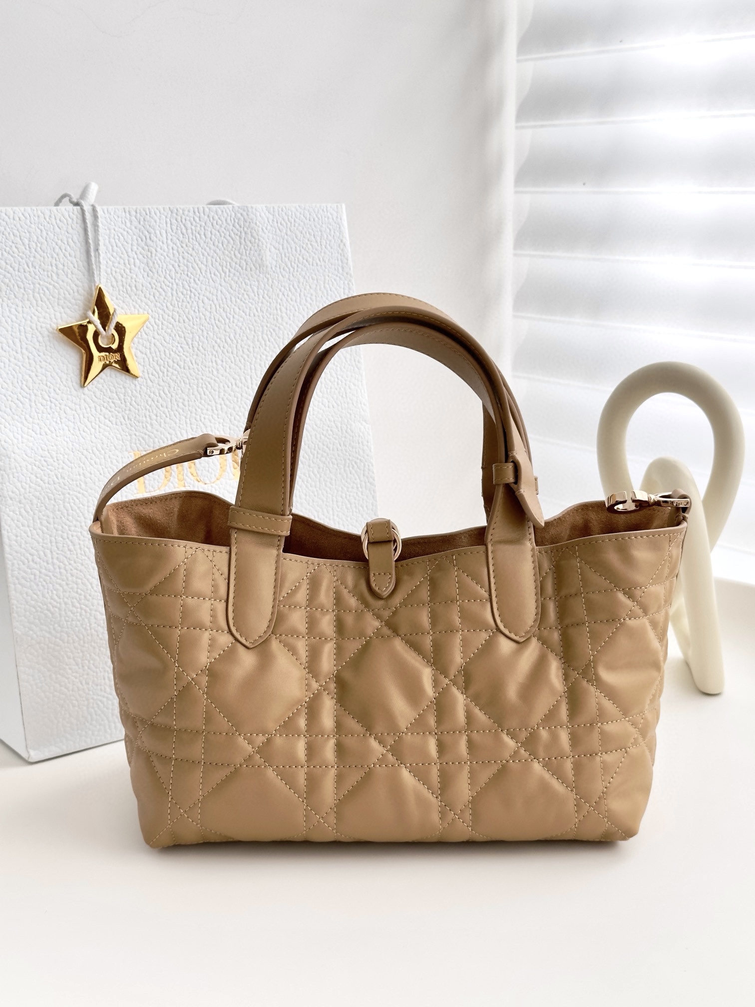 DIOR Small Dior Toujours Bag Medium Tan Macrocannage Calfskin