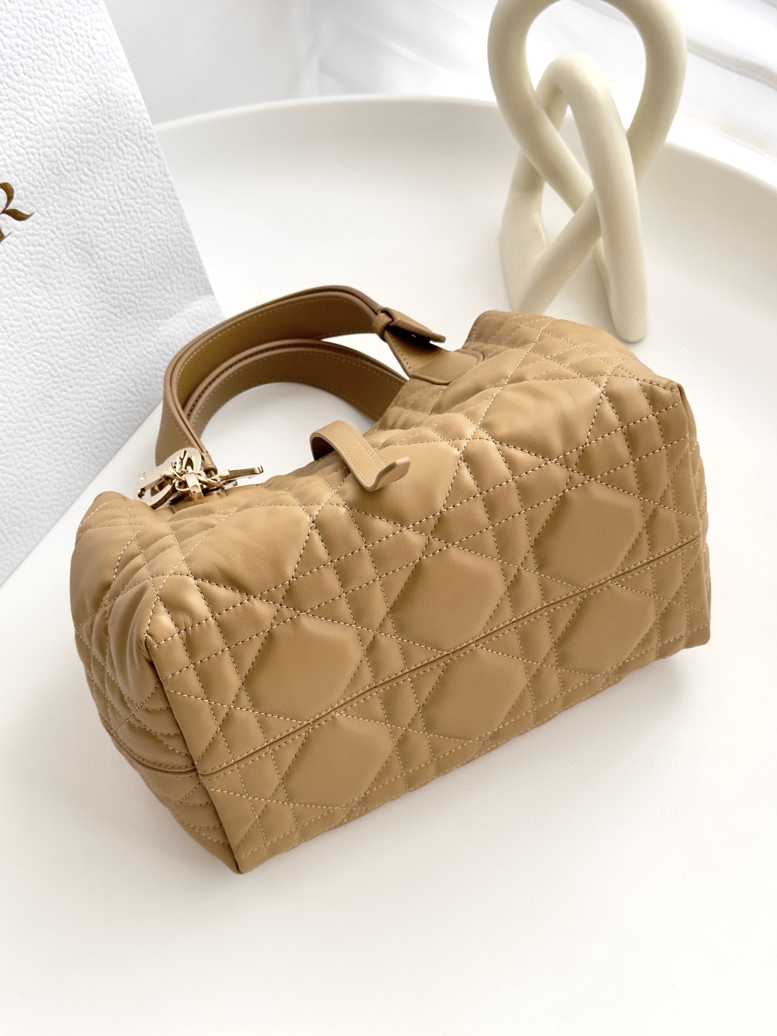 DIOR Small Dior Toujours Bag Medium Tan Macrocannage Calfskin