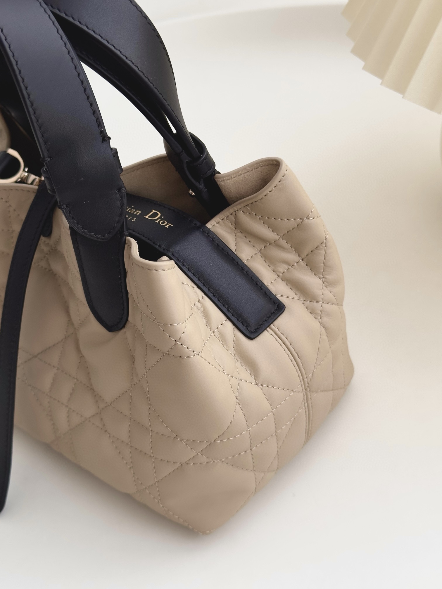 DIOR Small Dior Toujours Bag Rope Beige and Black Macrocannage Calfskin