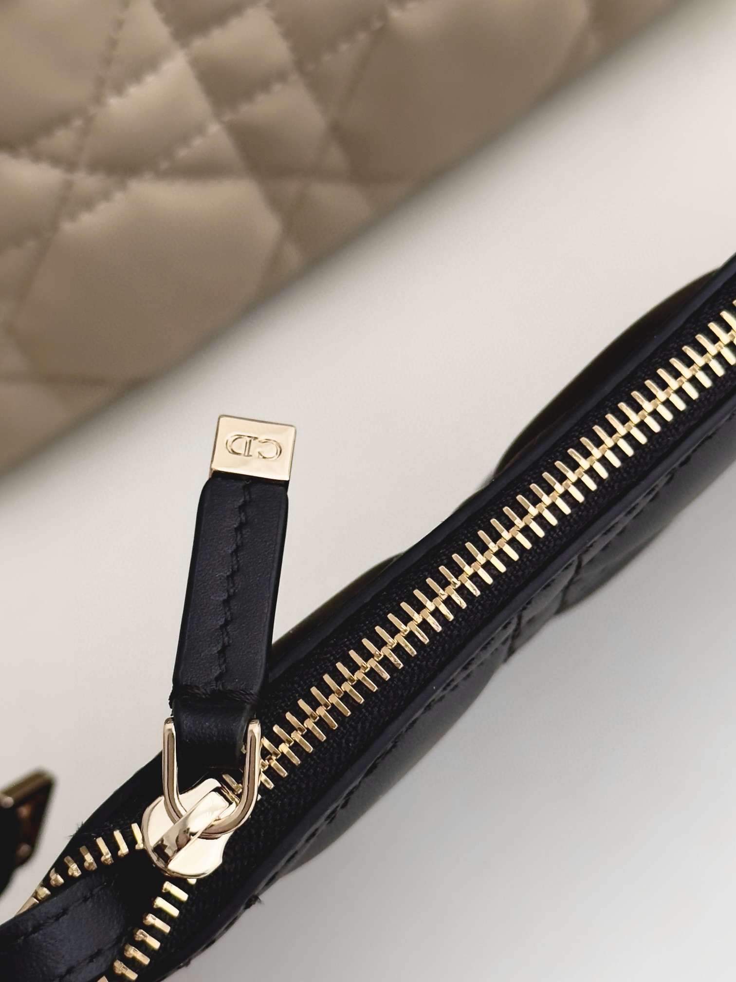 DIOR Small Dior Toujours Bag Rope Beige and Black Macrocannage Calfskin