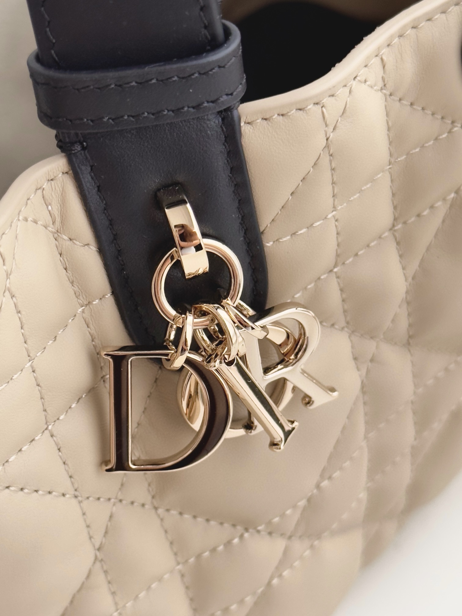 DIOR Small Dior Toujours Bag Rope Beige and Black Macrocannage Calfskin