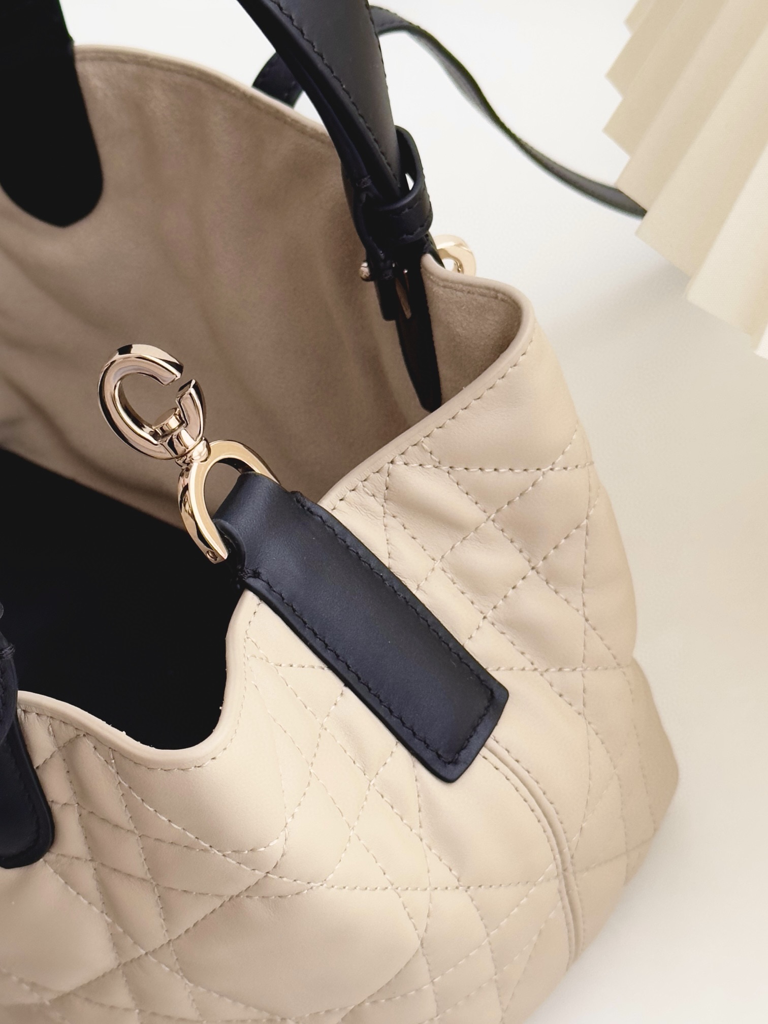 DIOR Small Dior Toujours Bag Rope Beige and Black Macrocannage Calfskin