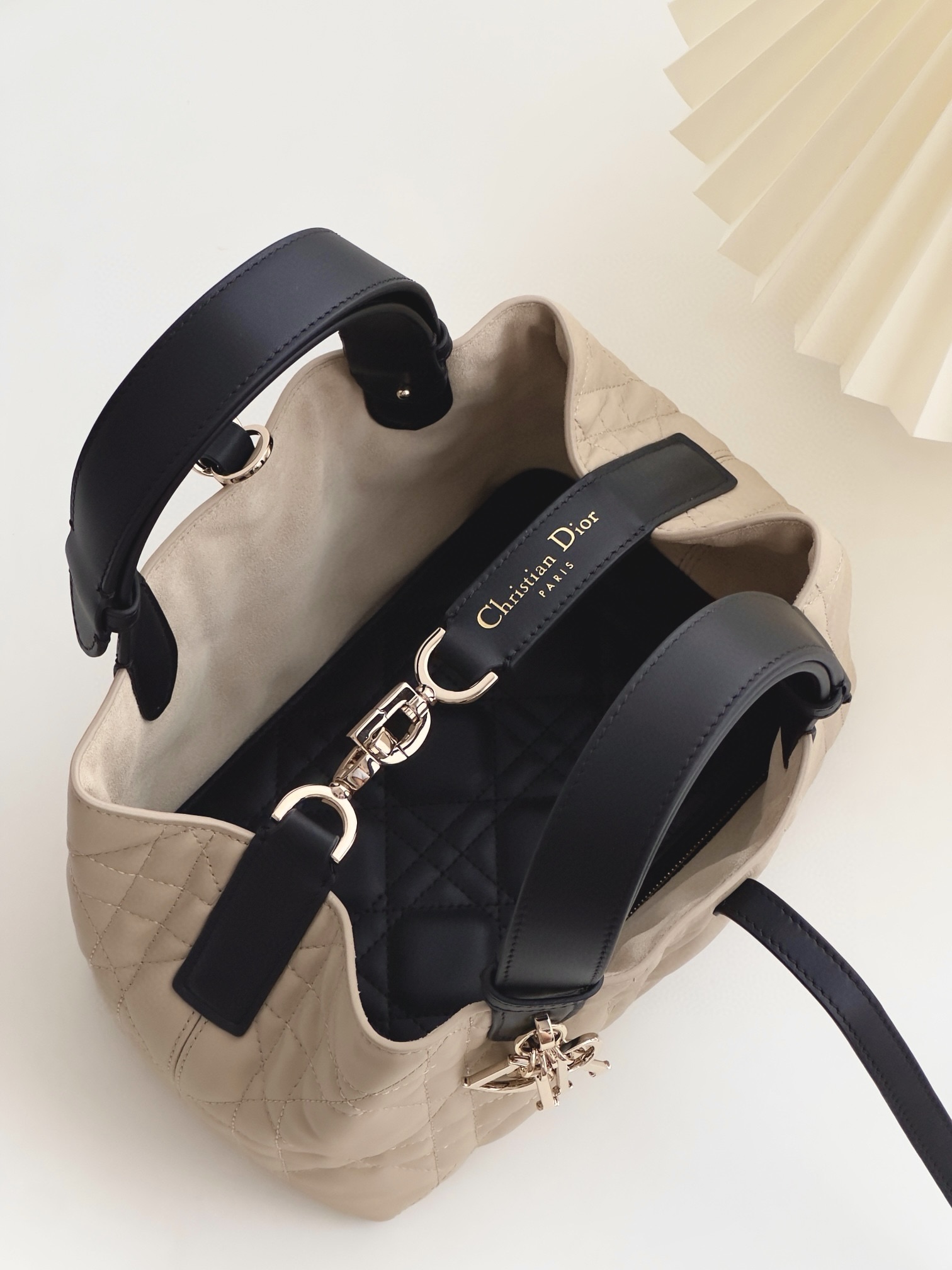 DIOR Small Dior Toujours Bag Rope Beige and Black Macrocannage Calfskin