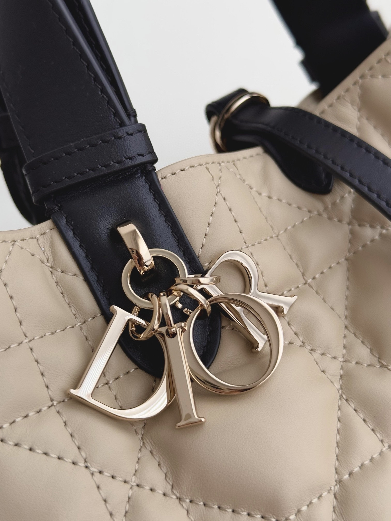 DIOR Small Dior Toujours Bag Rope Beige and Black Macrocannage Calfskin