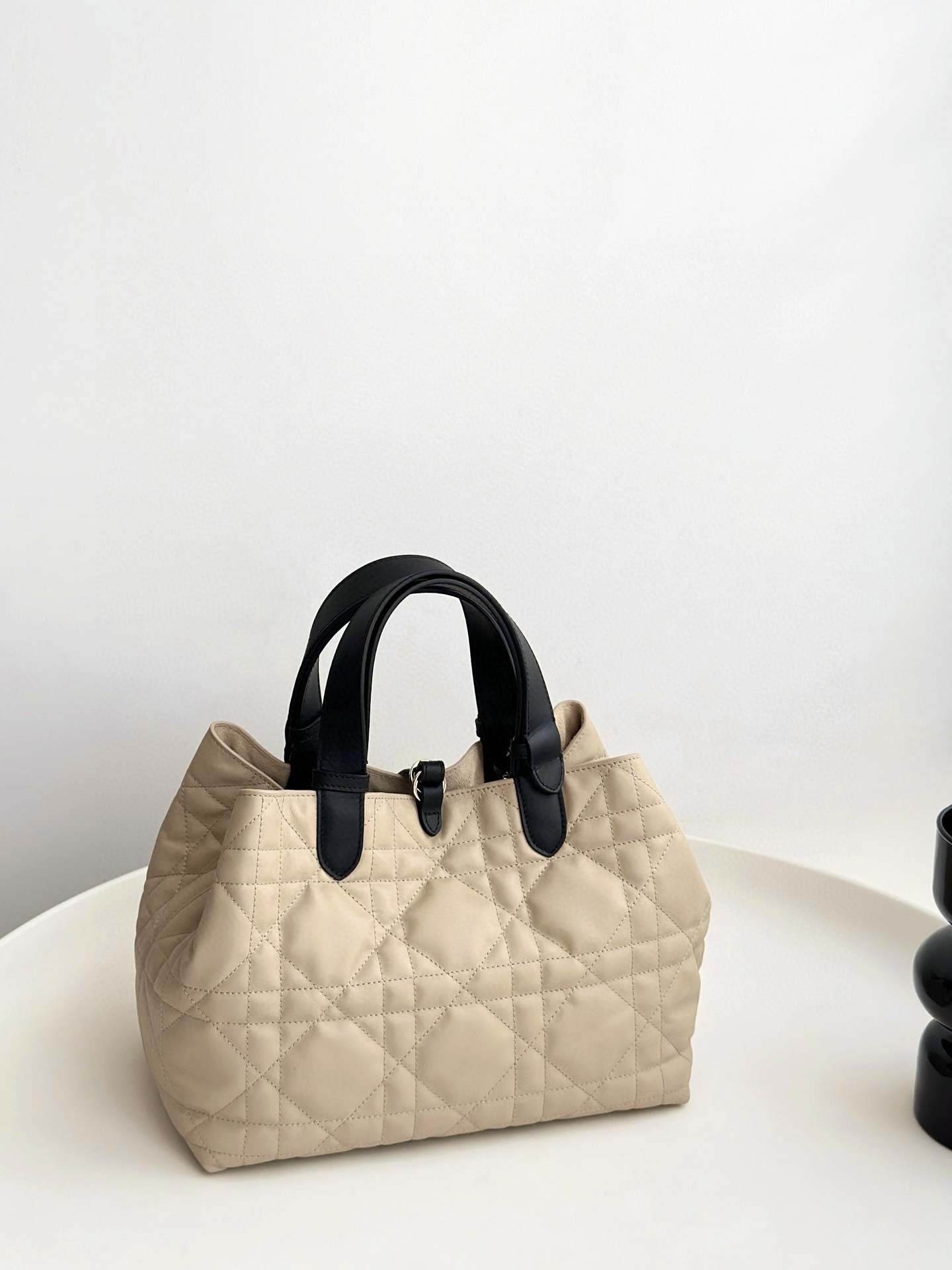 DIOR Medium Dior Toujours Bag Rope Beige and Black Macrocannage Calfskin