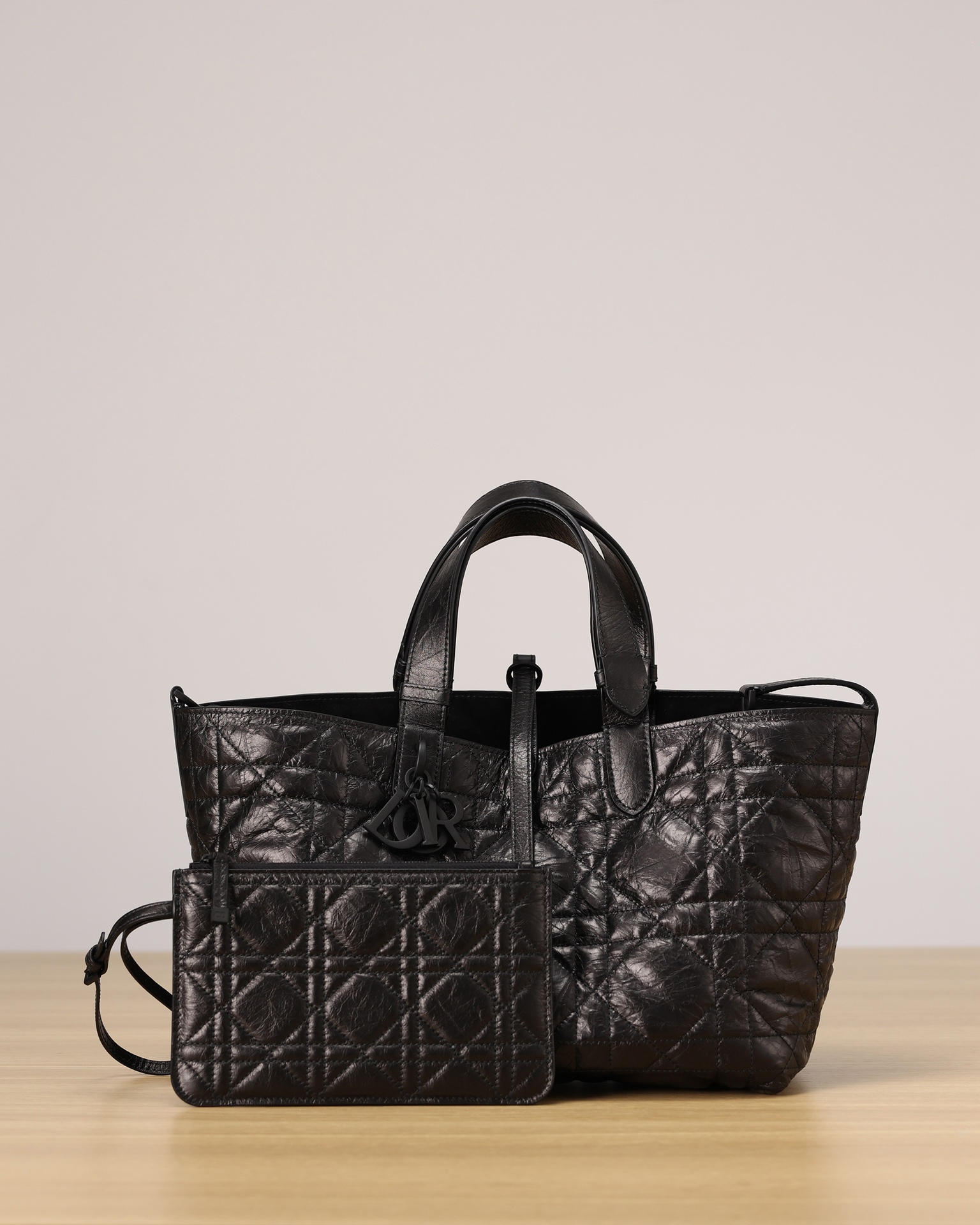 DIOR Medium Dior Toujours Bag Black Macrocannage Crinkled Calfskin