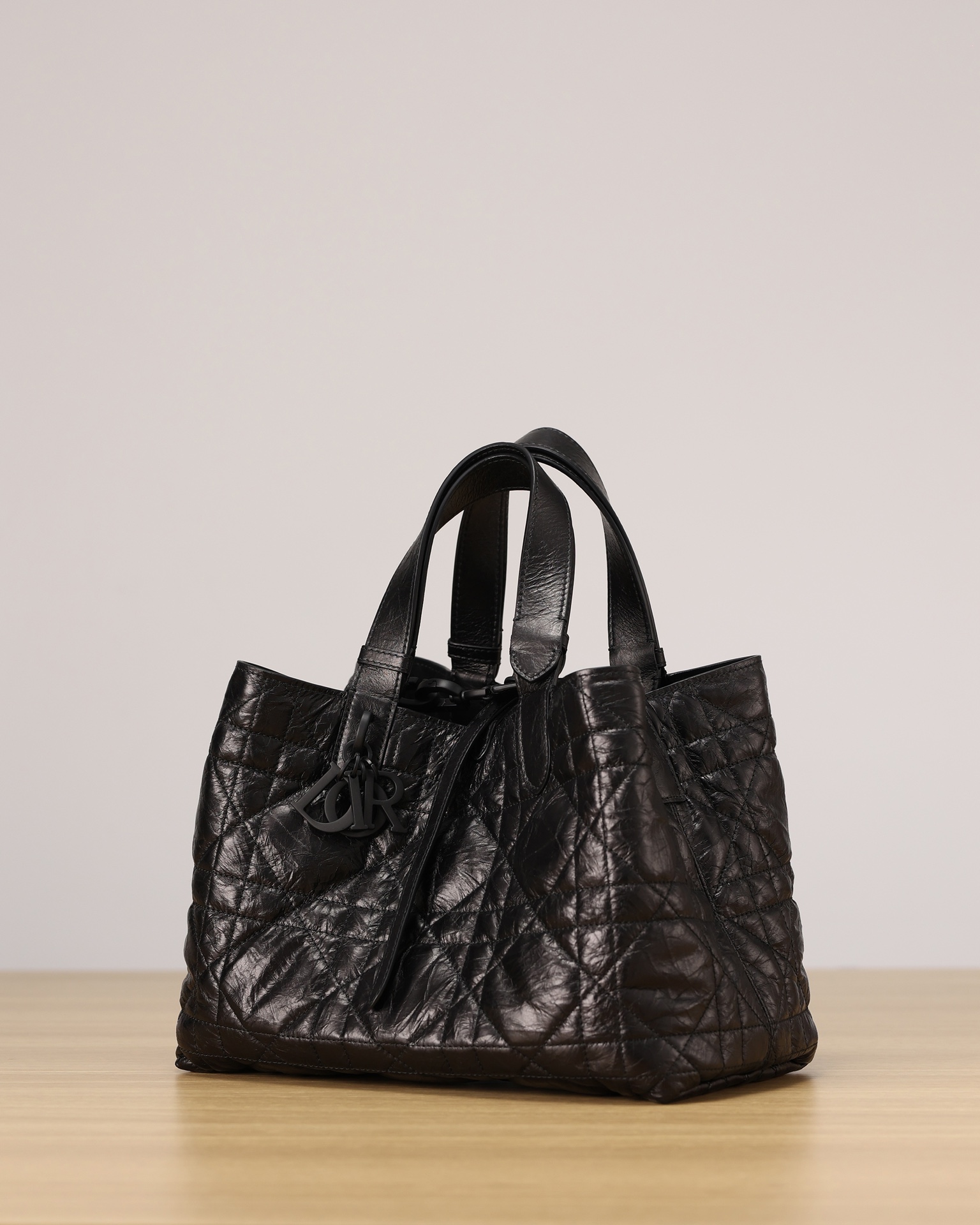 DIOR Medium Dior Toujours Bag Black Macrocannage Crinkled Calfskin