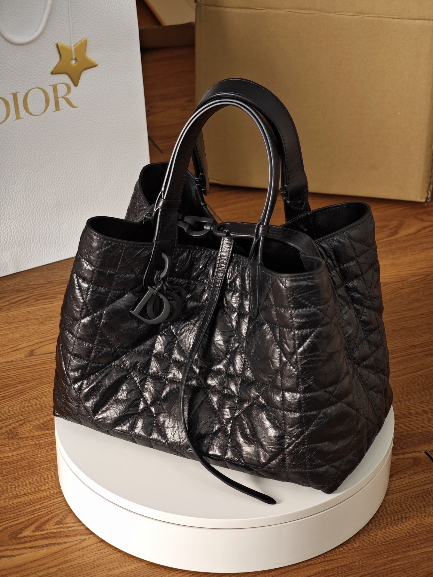 DIOR Medium Dior Toujours Bag Black Macrocannage Crinkled Calfskin