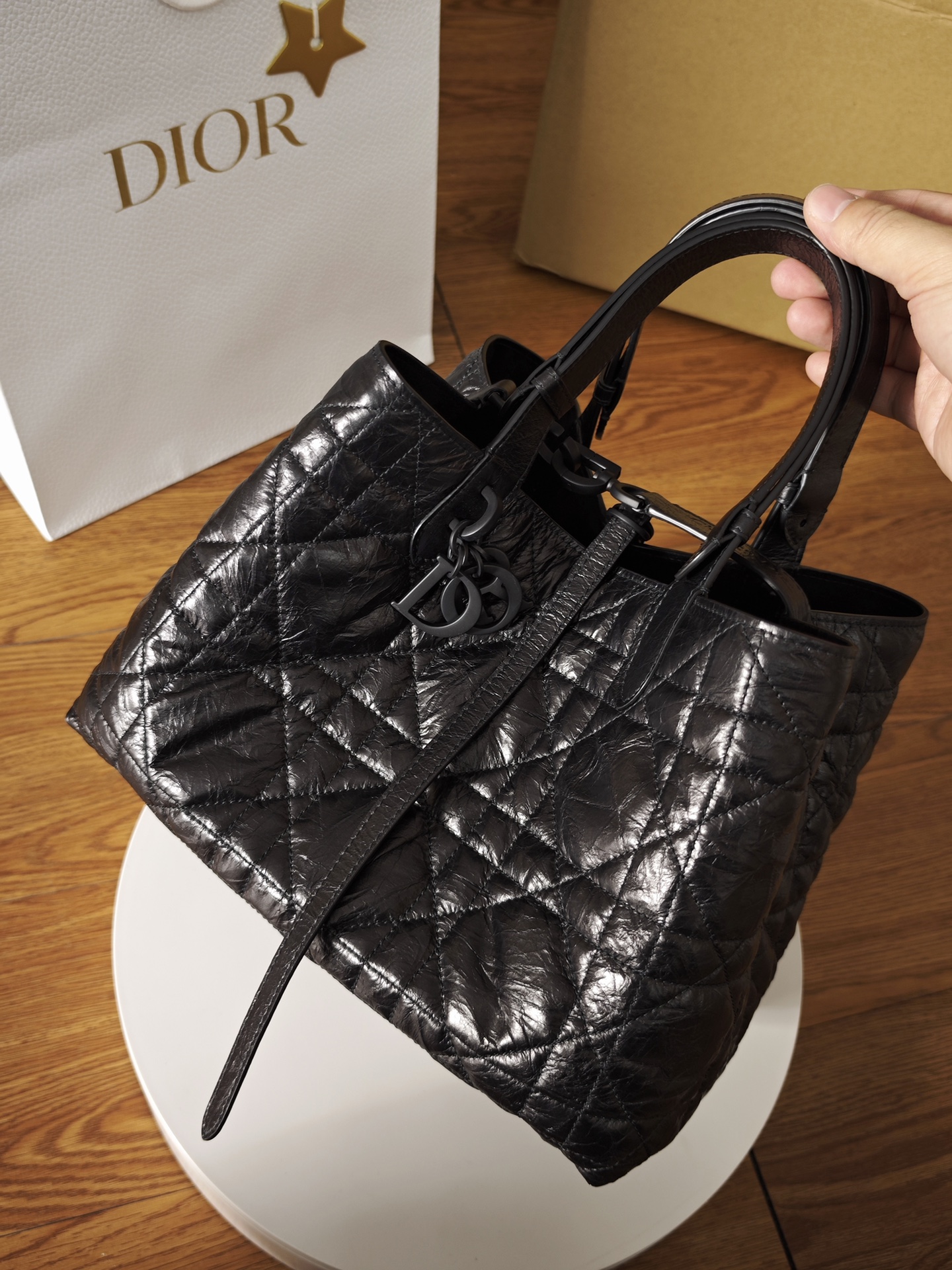 DIOR Medium Dior Toujours Bag Black Macrocannage Crinkled Calfskin